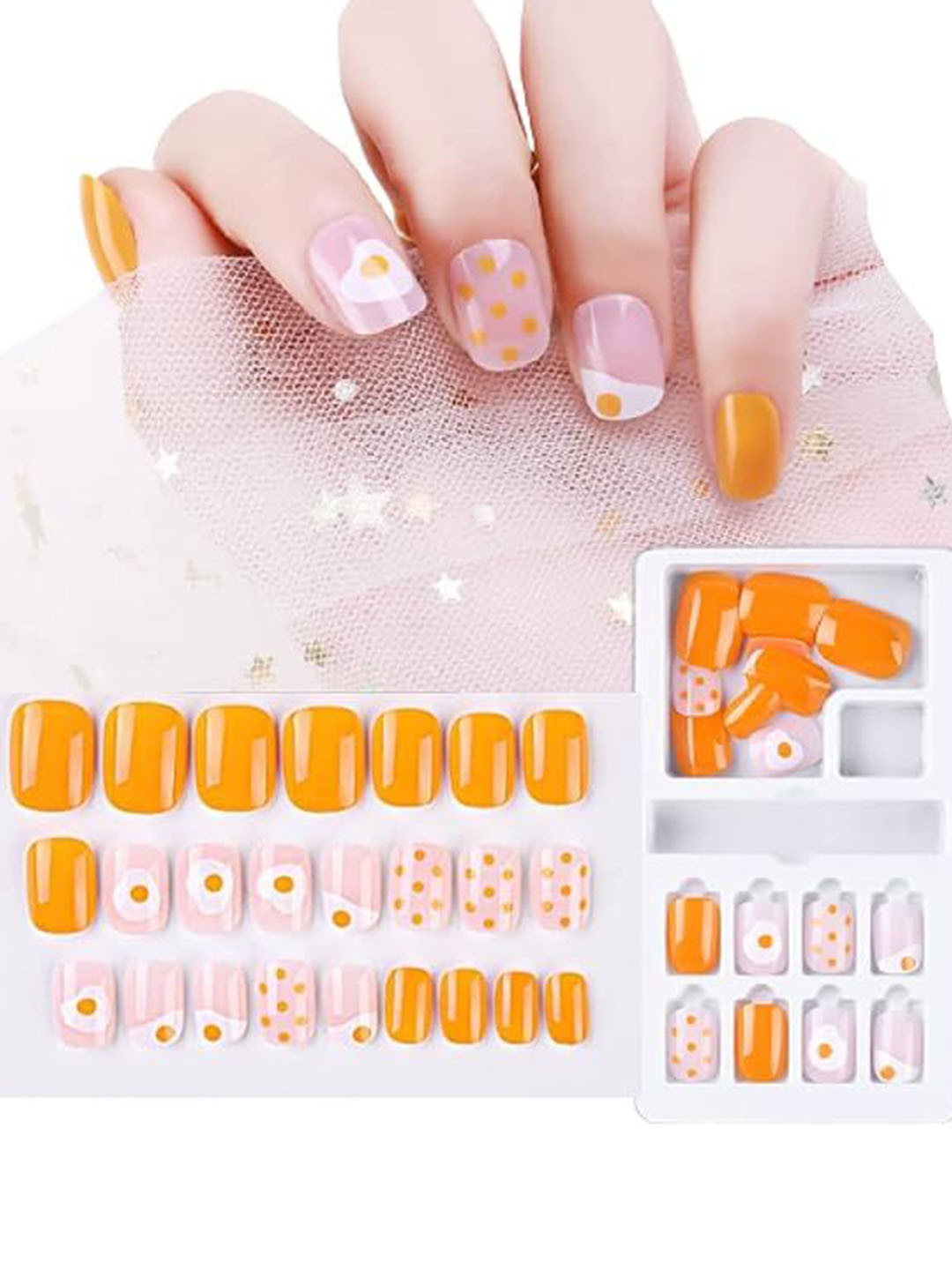 

Coslifestore Set Of 24 Artificial Press On Nails With Dot Design, Yellow