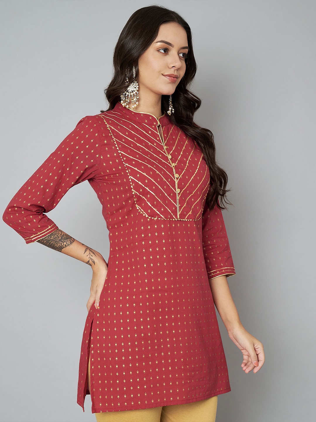 

Anouk Ethnic Motifs Printed Pure Cotton Kurti, Maroon