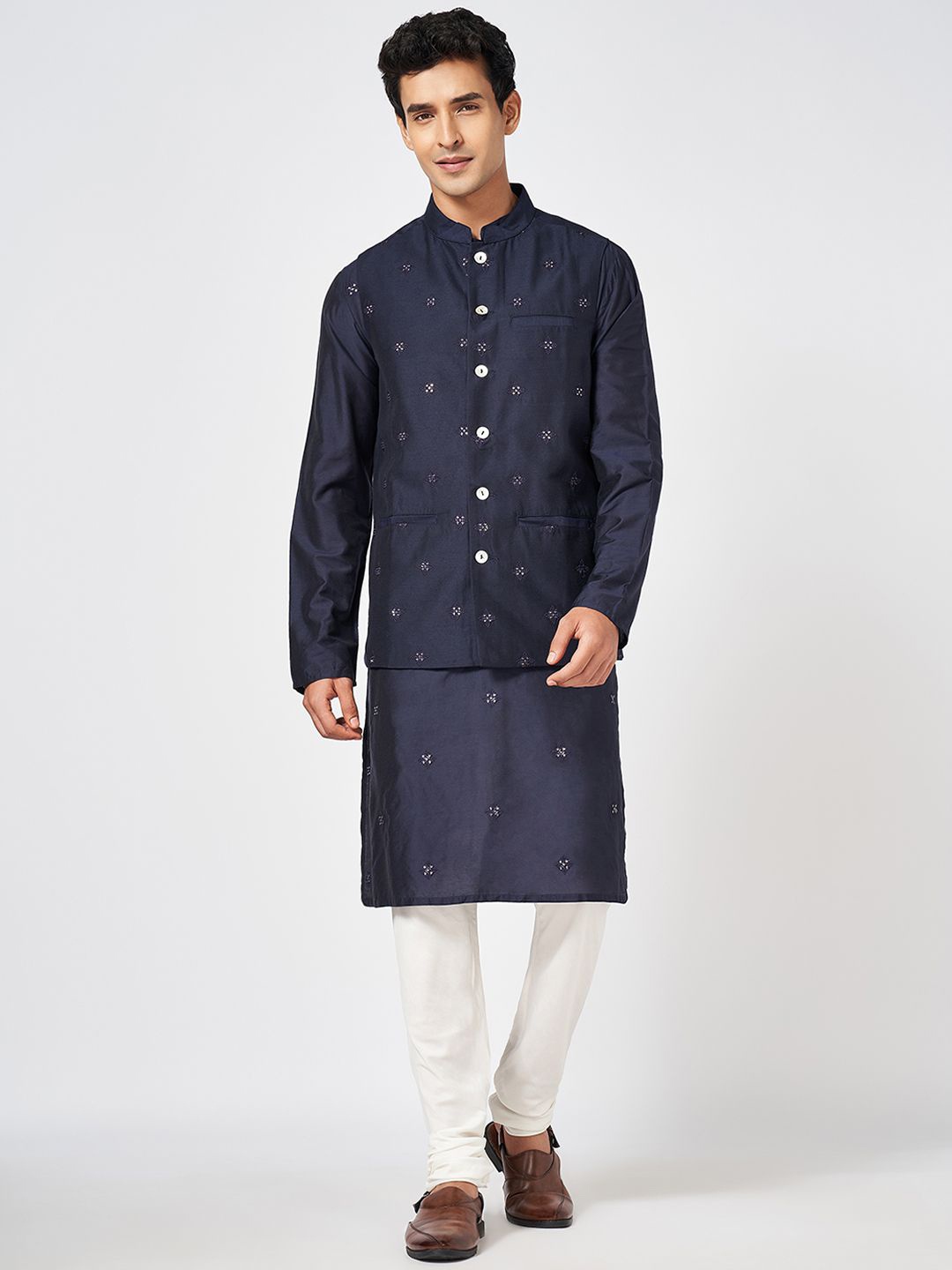 

indus route by Pantaloons Embellished Nehru Jacket, Navy blue