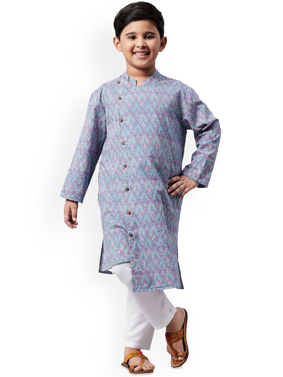 

Stylo Bug Boys Printed Pure Cotton Straight Kurta with Pyjamas, Blue