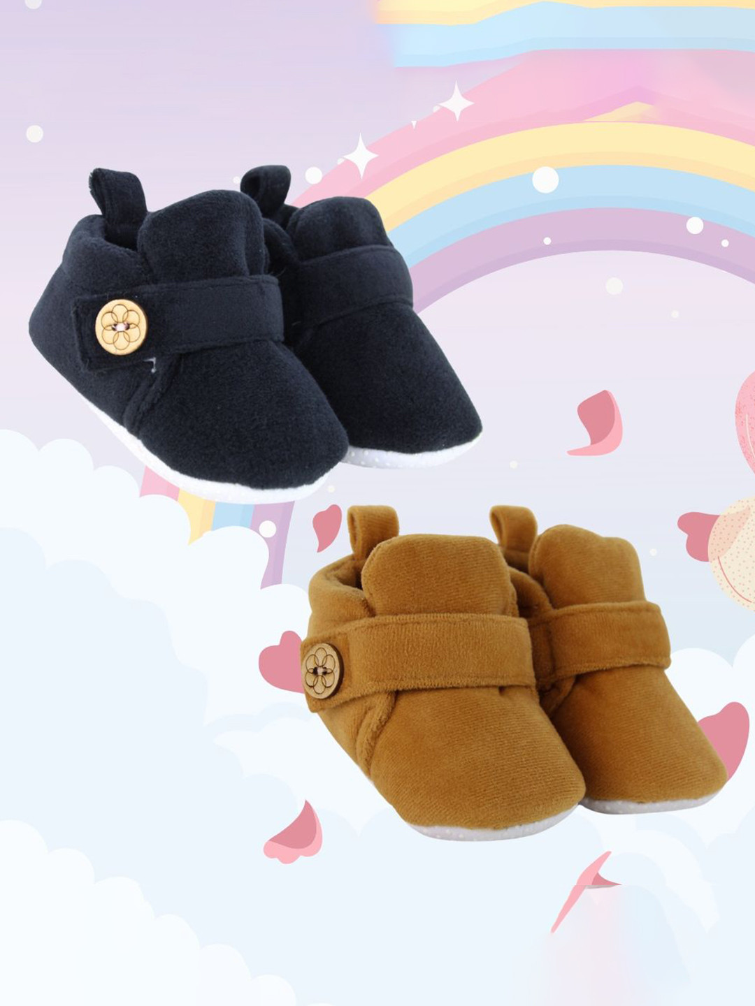 

NESKA MODA Pack of 2 Unisex Kids Cotton Booties, Black
