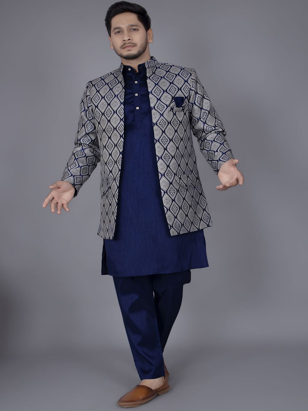 

Xepon Mandarin Collar Straight Kurta with Pyjamas, Blue