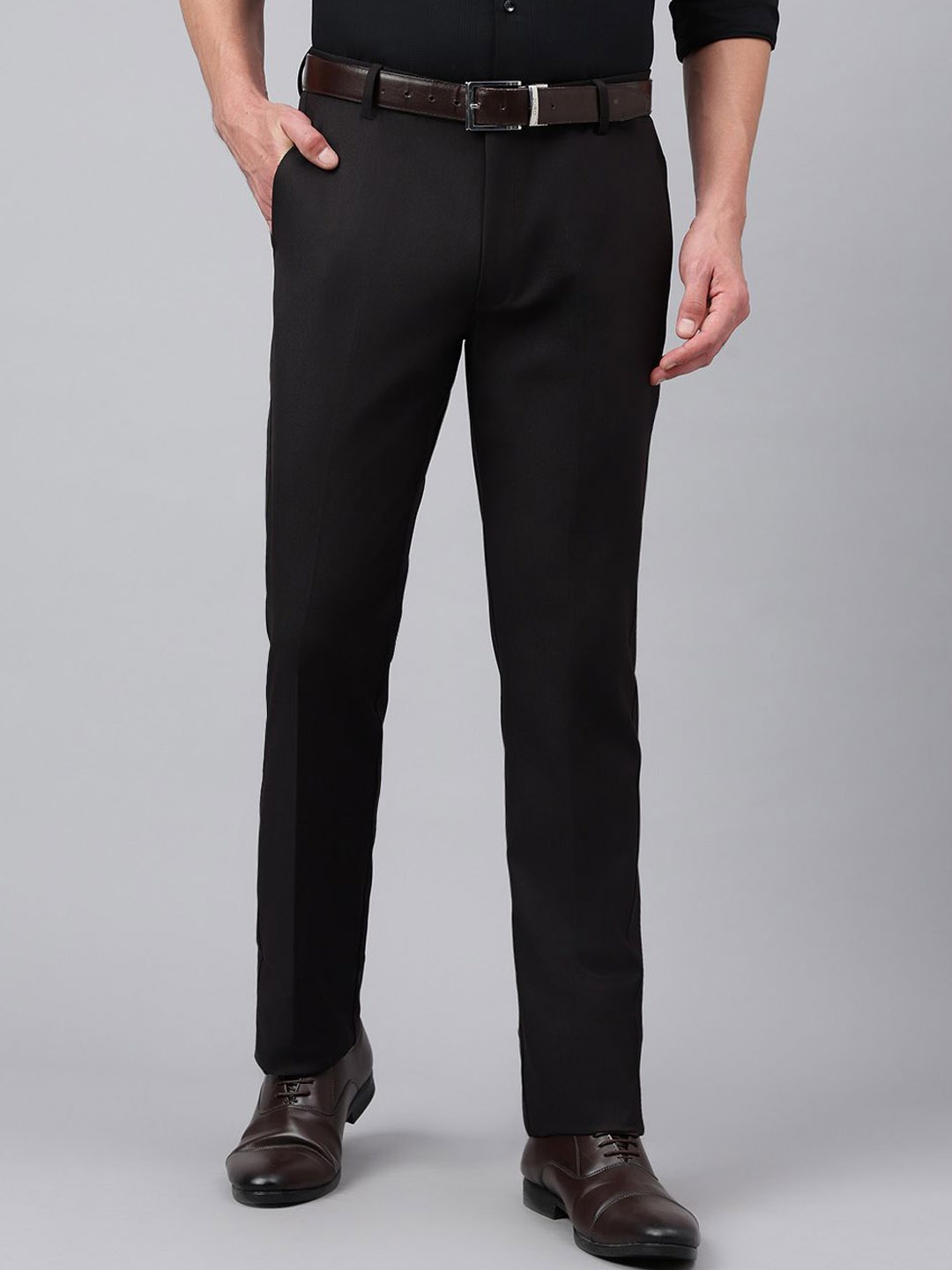 

Richlook Men Smart Regular Fit Formal Trousers, Black
