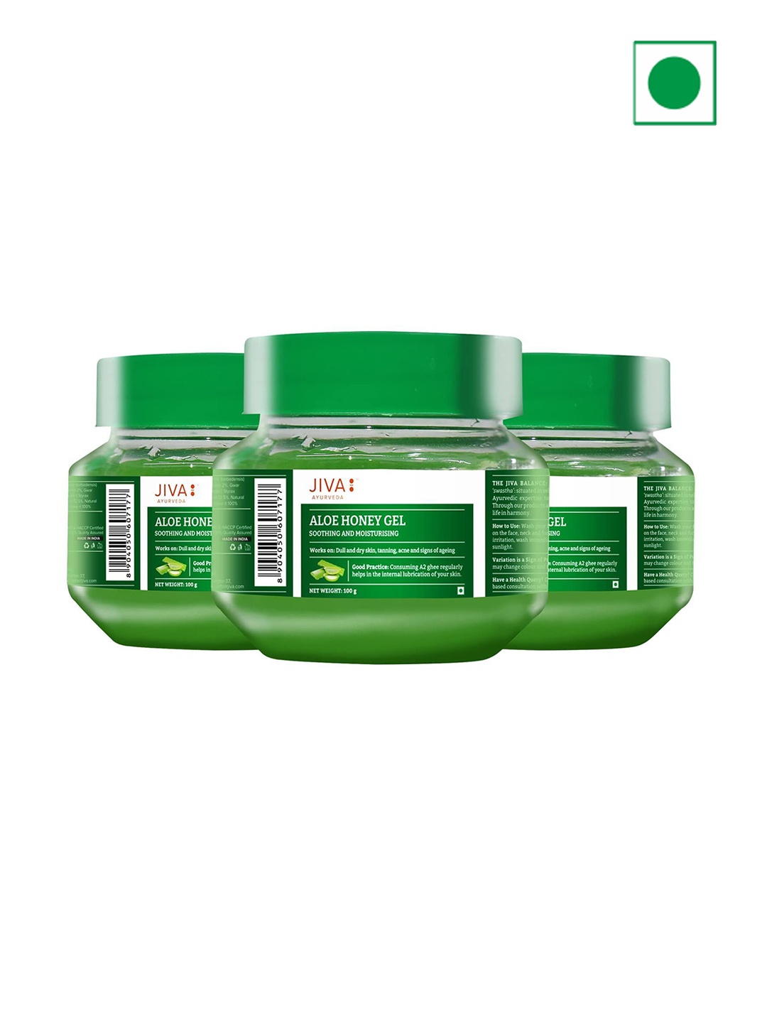 

Jiva Set Of 3 Soothing & Moisturizing Aloe Honey Gel - 100 g Each, Green