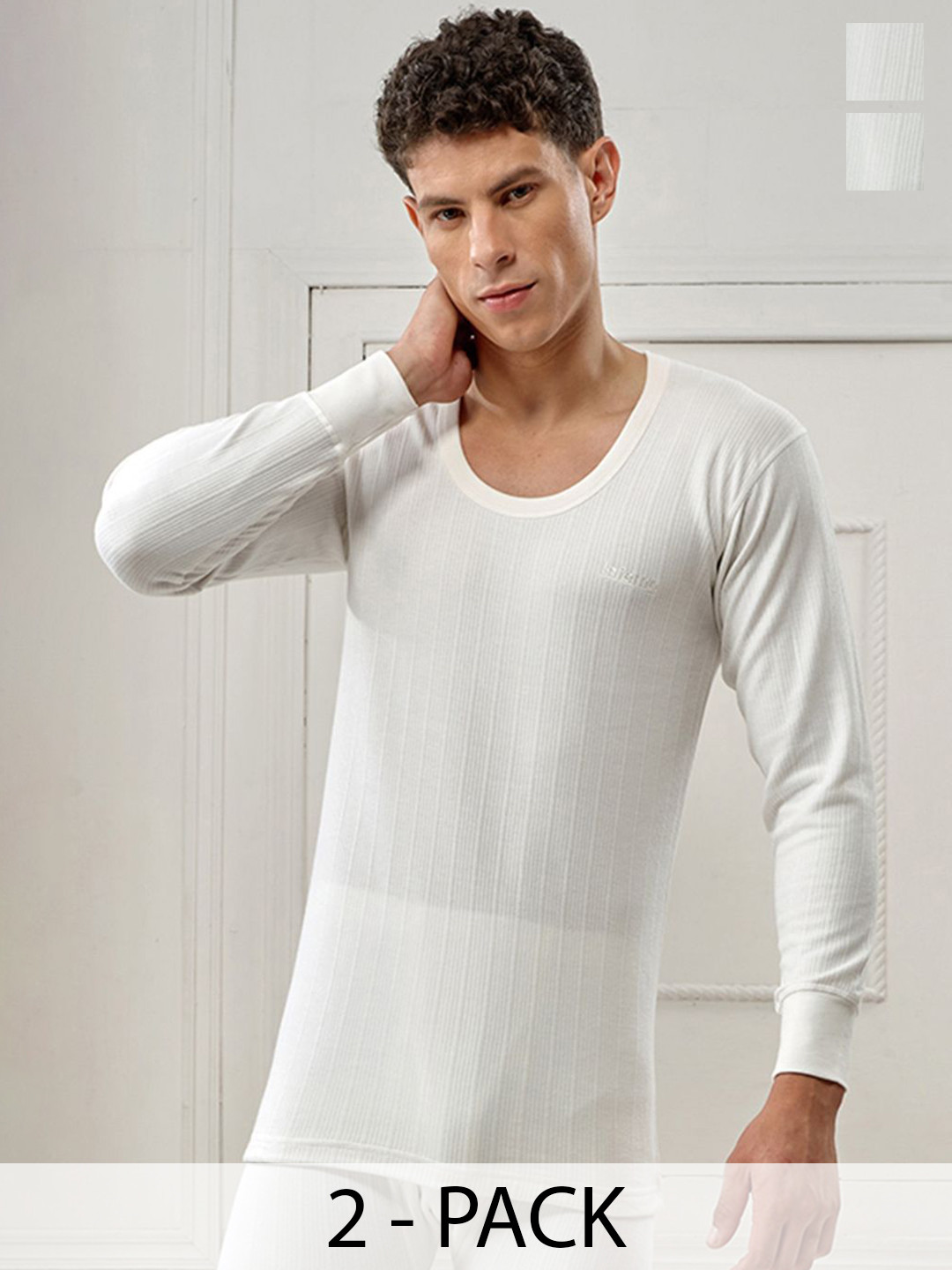 

INFERNO Pack Of 2 Polycotton Round Neck Long Sleeves Thermal Vests, White