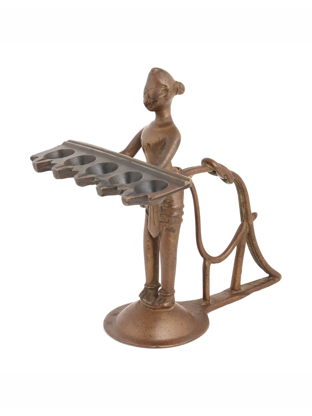 

Indianshelf Brown Brass Beautiful Lady Holding Diya Pooja Essentials, Bronze