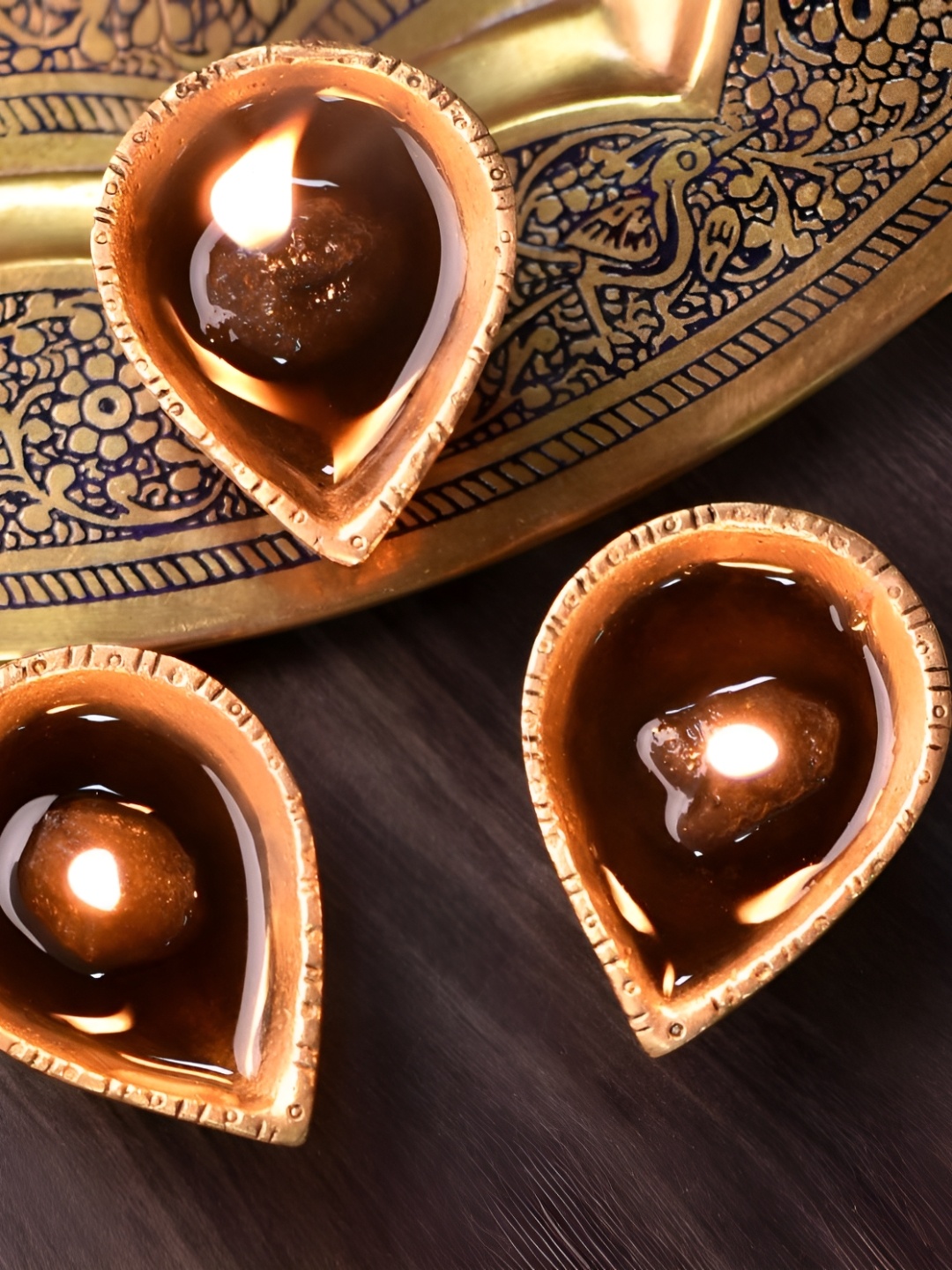 

Indianshelf Gold-Toned 3 Pieces Traditional Worship Oil Diyas