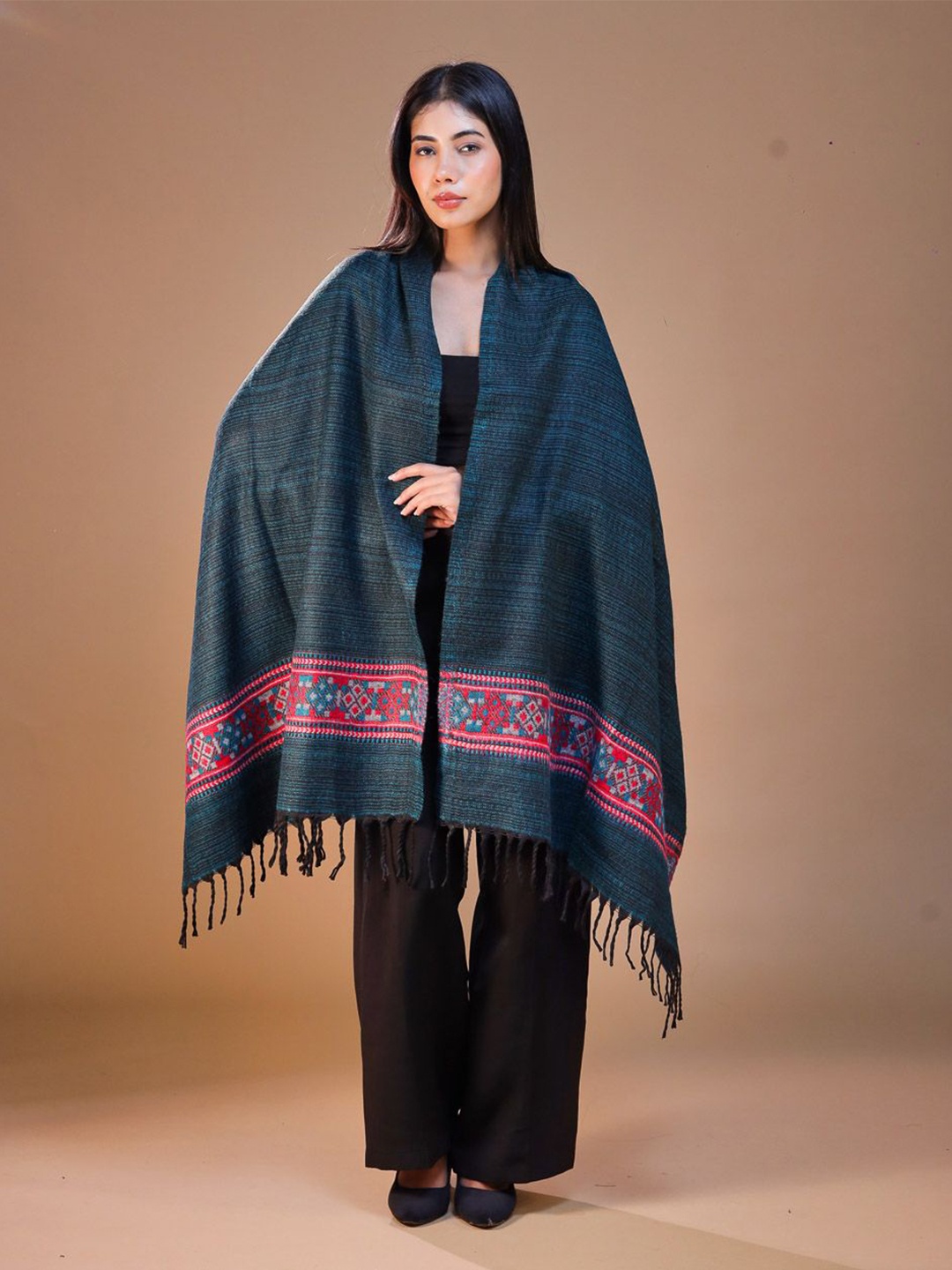 

SWI Stylish Women Striped Woven Design Stole, Teal
