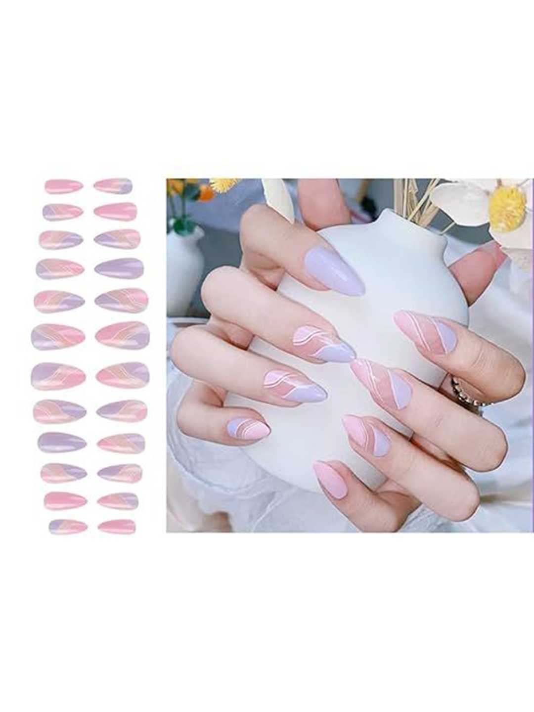 

Coslifestore 24 Pcs Press On Ready To Use Acrylic Gel Nails - Violet & Pink 08