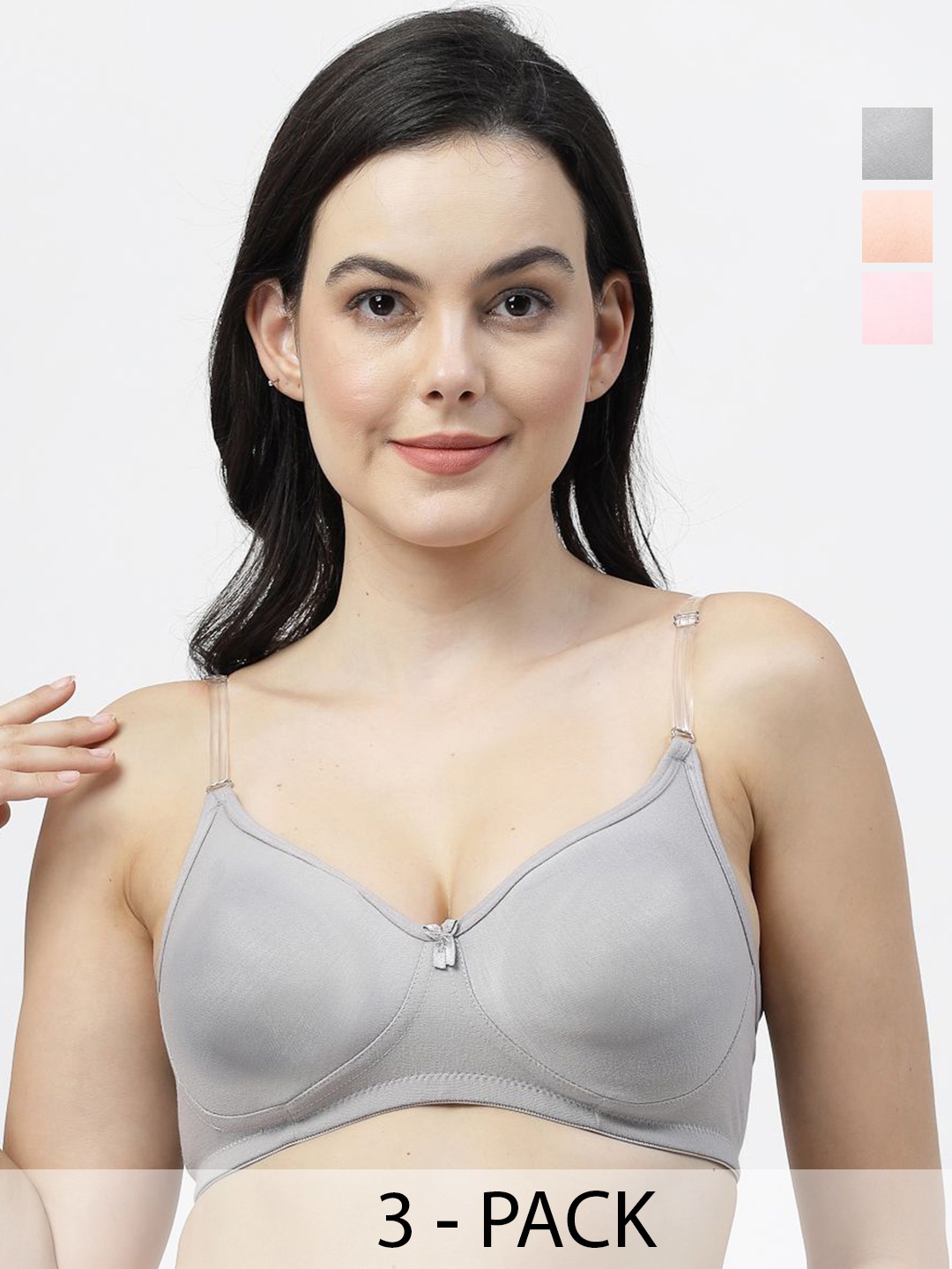 

SHYAM SONS FLAIR Pack Of 3 Full Coverage T-shirt Bra, Grey