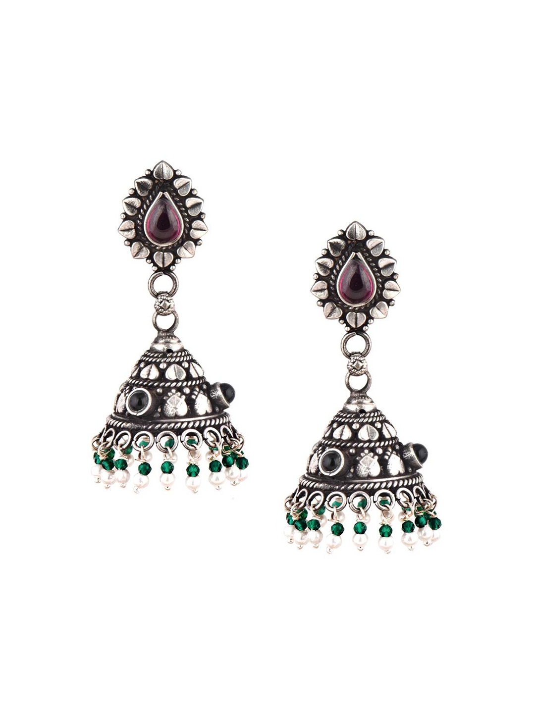 

Indianshelf 92.5 Sterling Silver Oxidised Contemporary Jhumkas Earrings