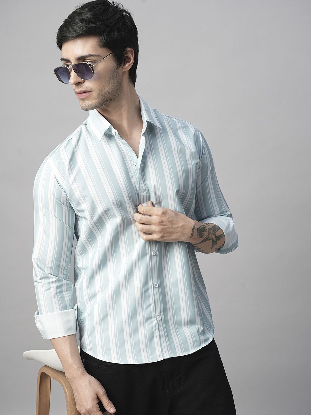 

TRYBUY.IN Men Standard Spread Collar Multi Striped Cotton Casual Shirt, White