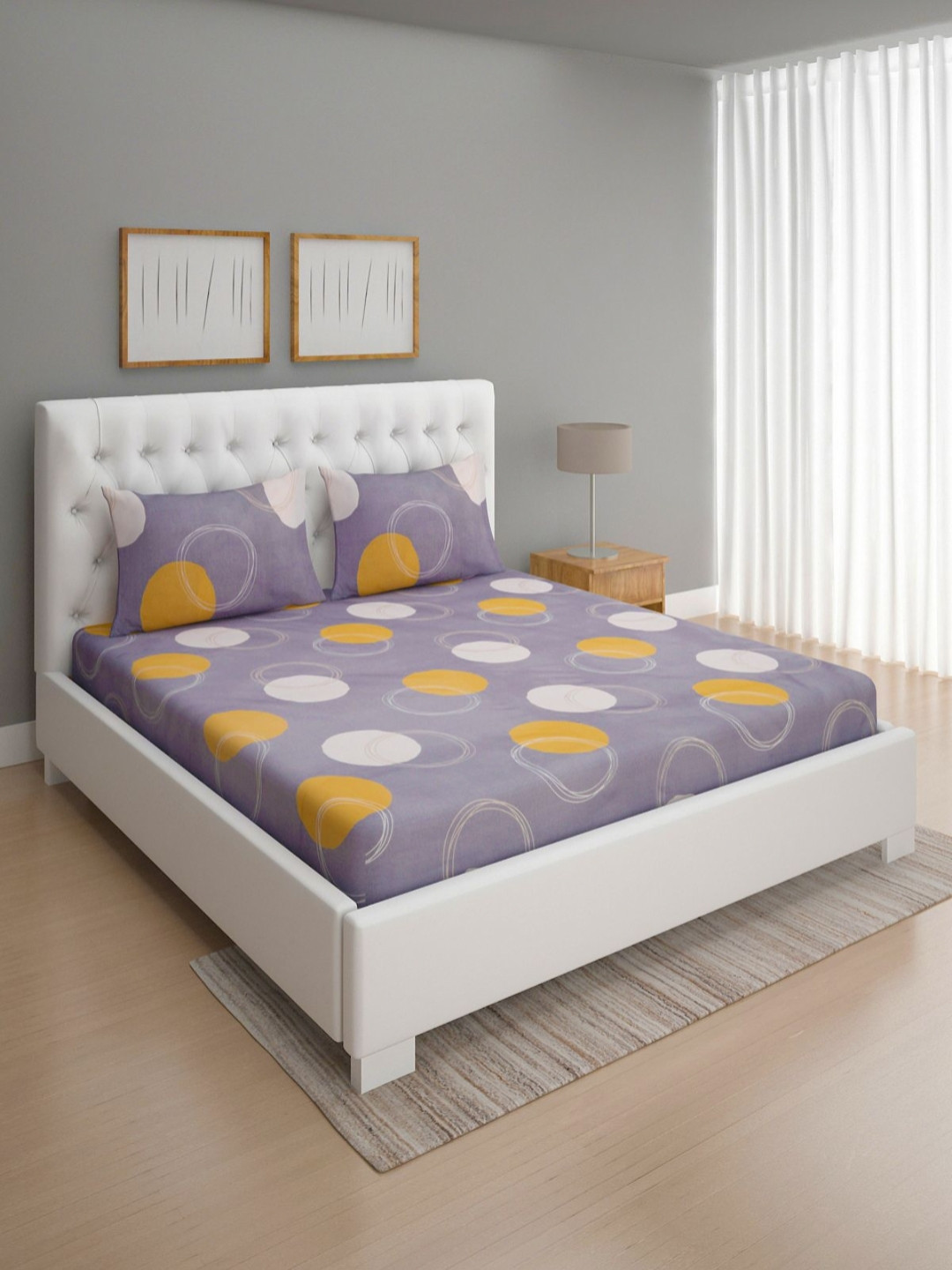 

ROMEE Grey Geometric Printed 144 TC Microfiber Double Queen Bedsheet & 2 Pillow Covers