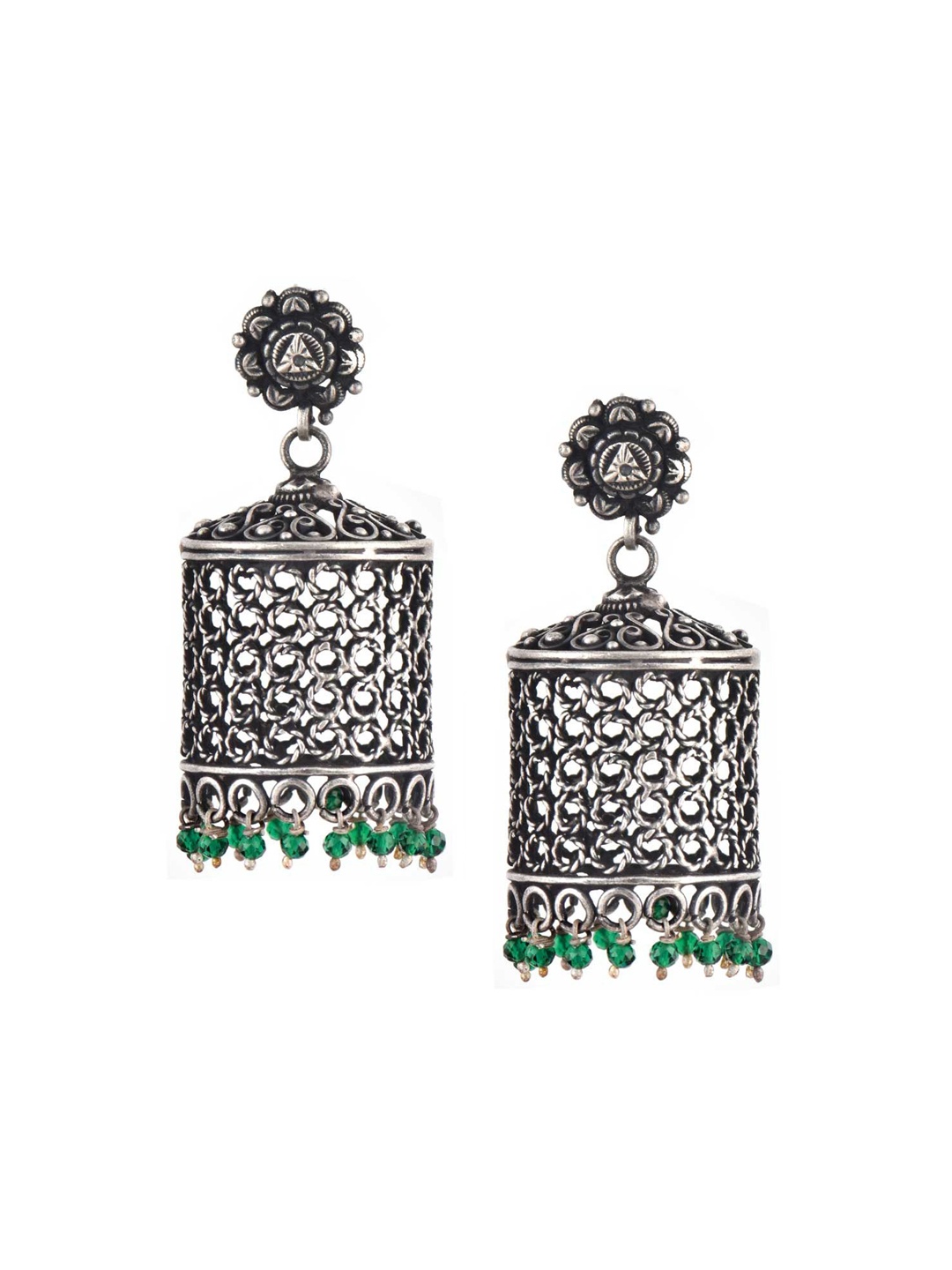 

Indianshelf 92.5 Sterling Silver Beaded Dome Shaped Jhumkas