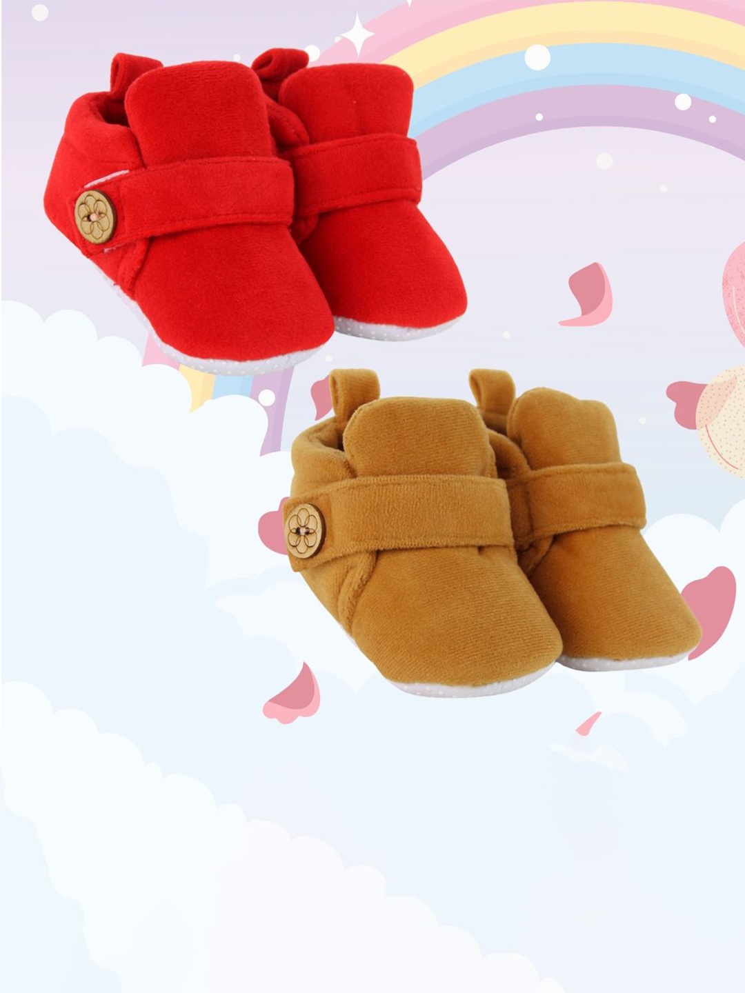 

NESKA MODA Set Of 2 Unisex Kids Cotton Booties, Red