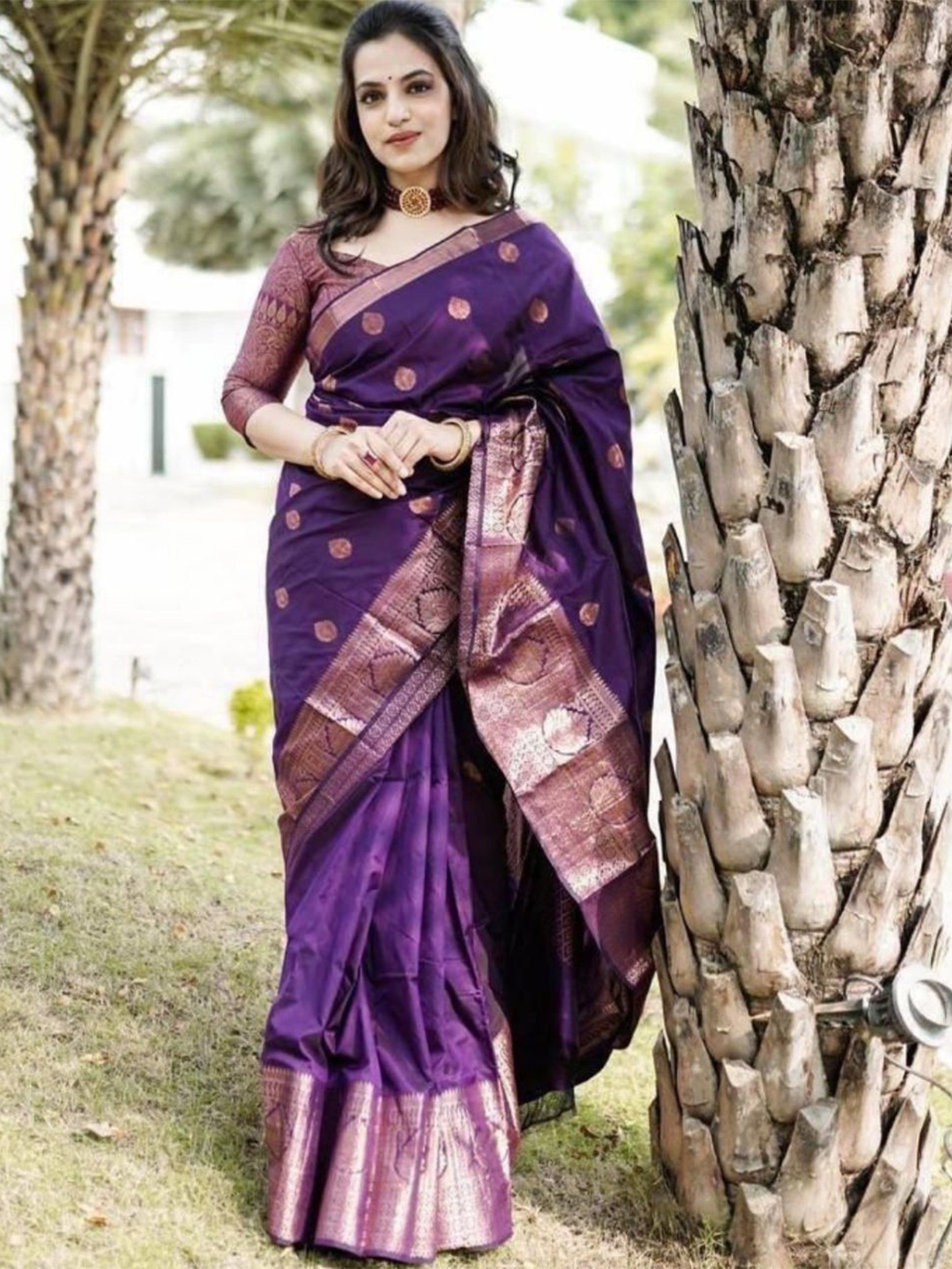 

Quelea Woven Design Zari Pure Silk Banarasi Saree, Purple