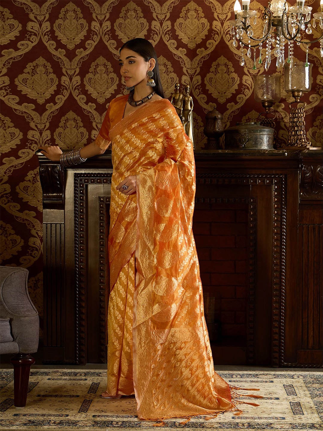 

Dori Woven Design Zari Banarasi Saree, Yellow