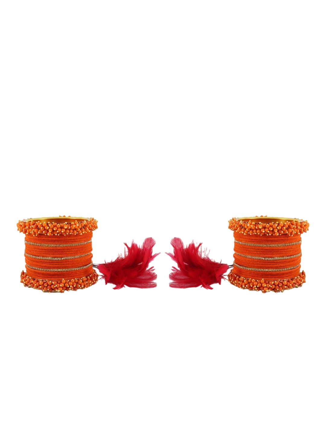 

ZULKA Set Of 42 Gold-Plated Zircon Gemstone and Pearls Velvet Bangles