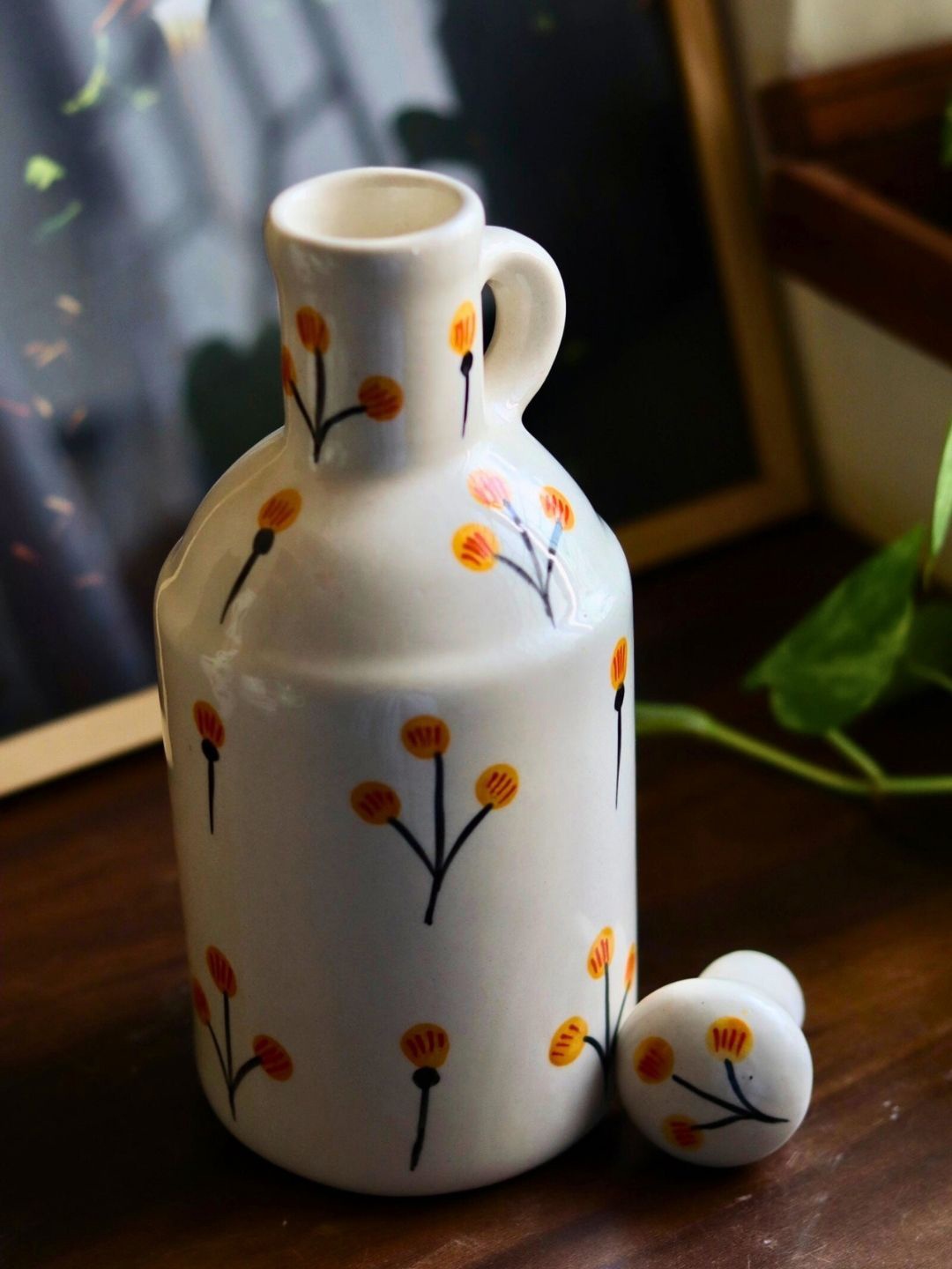 

WEAVING HOMES Floral Printed Ceramic Oil Dispenser, White
