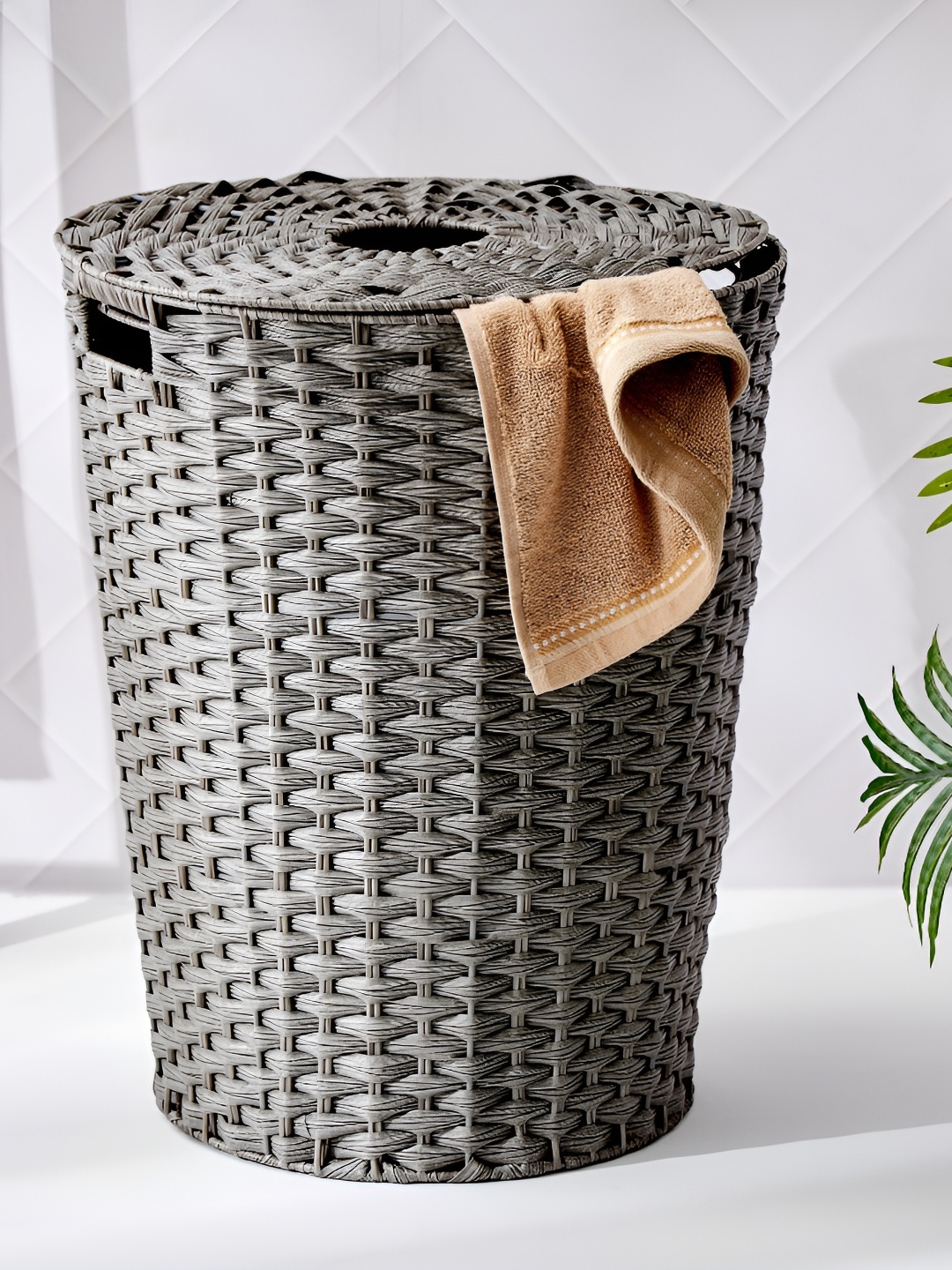 

Home Centre Grey Textured Laundry Basket With Lid
