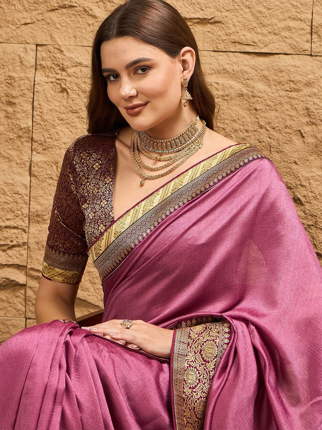 

Dori Soft Saree With Blouse Piece, Pink