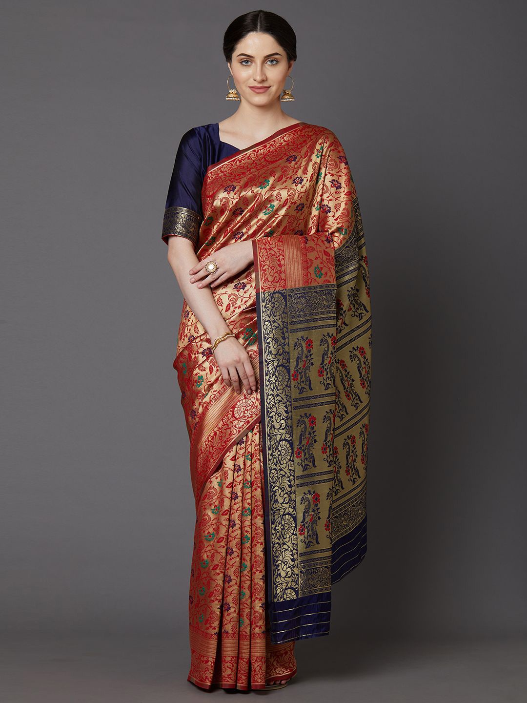 

Mitera Woven Design Ethnic Motifs Zari Saree, Red
