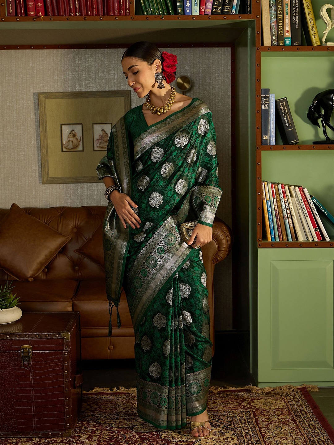 

Dori Woven Design Zari Banarasi Saree, Green