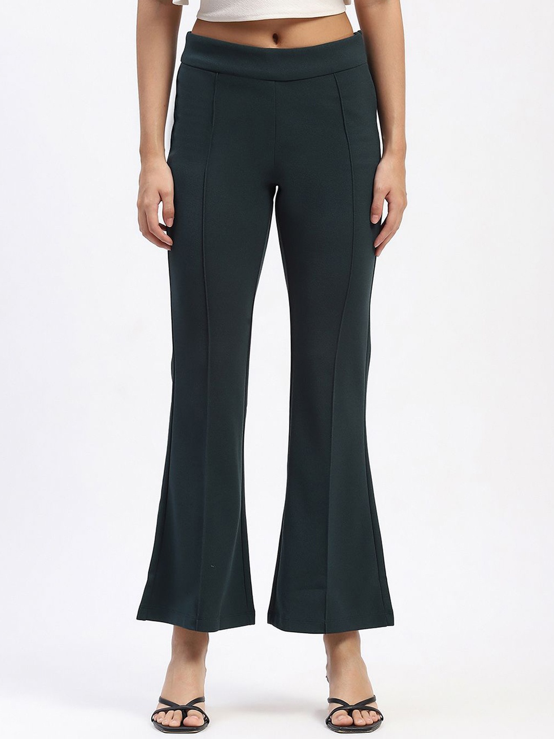 

Madame Women Bootcut Solid Regular Trousers, Green