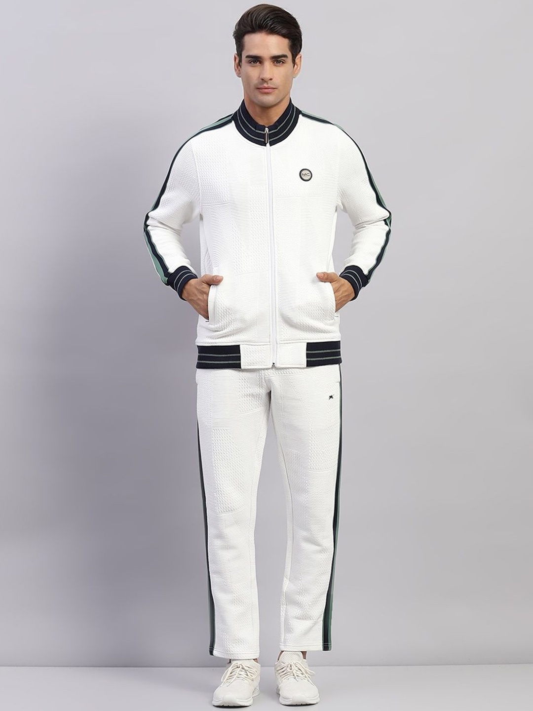 

Monte Carlo Self Men Design Mock Neck Full Sleeve Track Suit, White