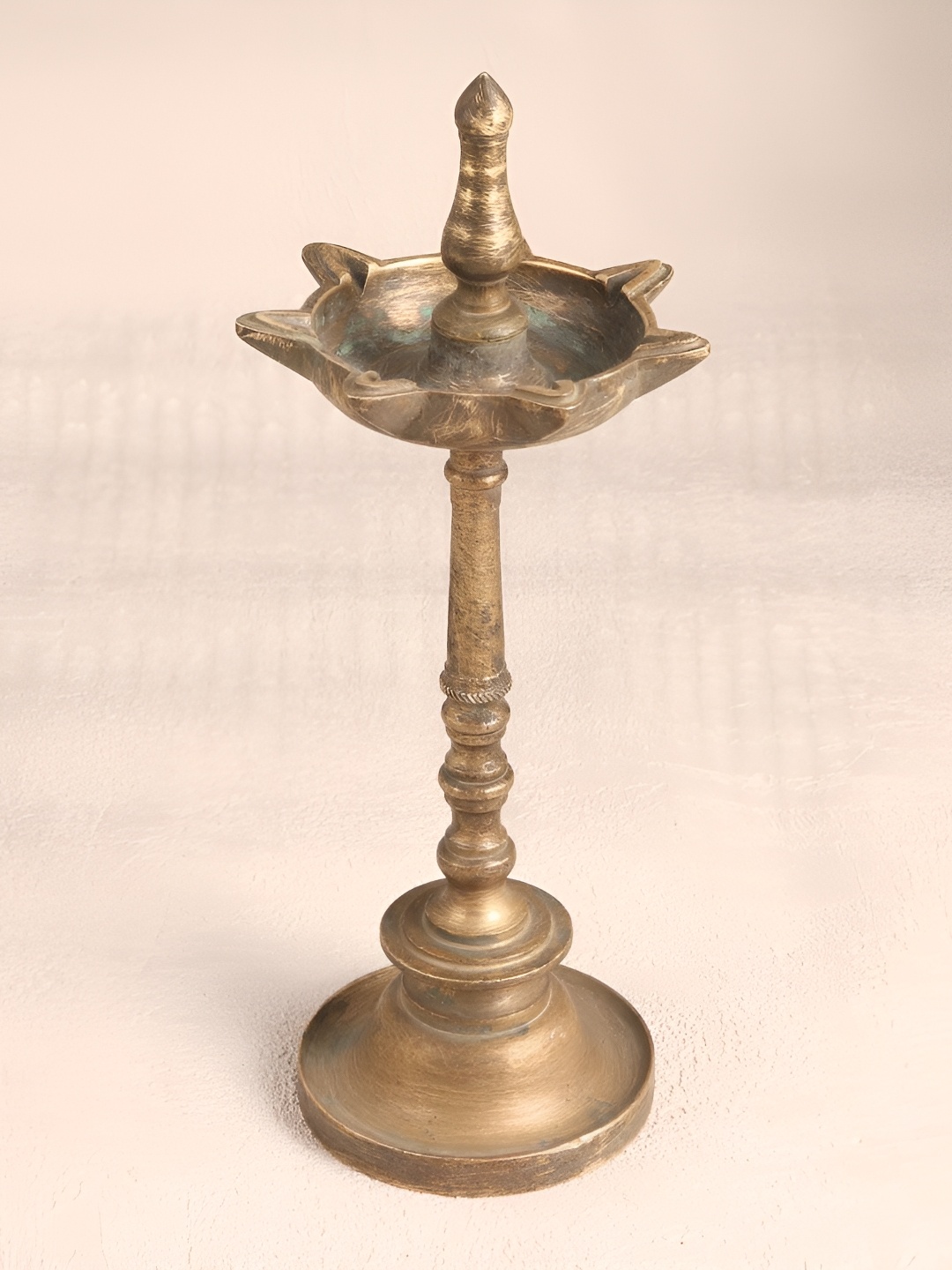 

Indianshelf Bronze-Toned Textured Brass Diya Pooja Essentials