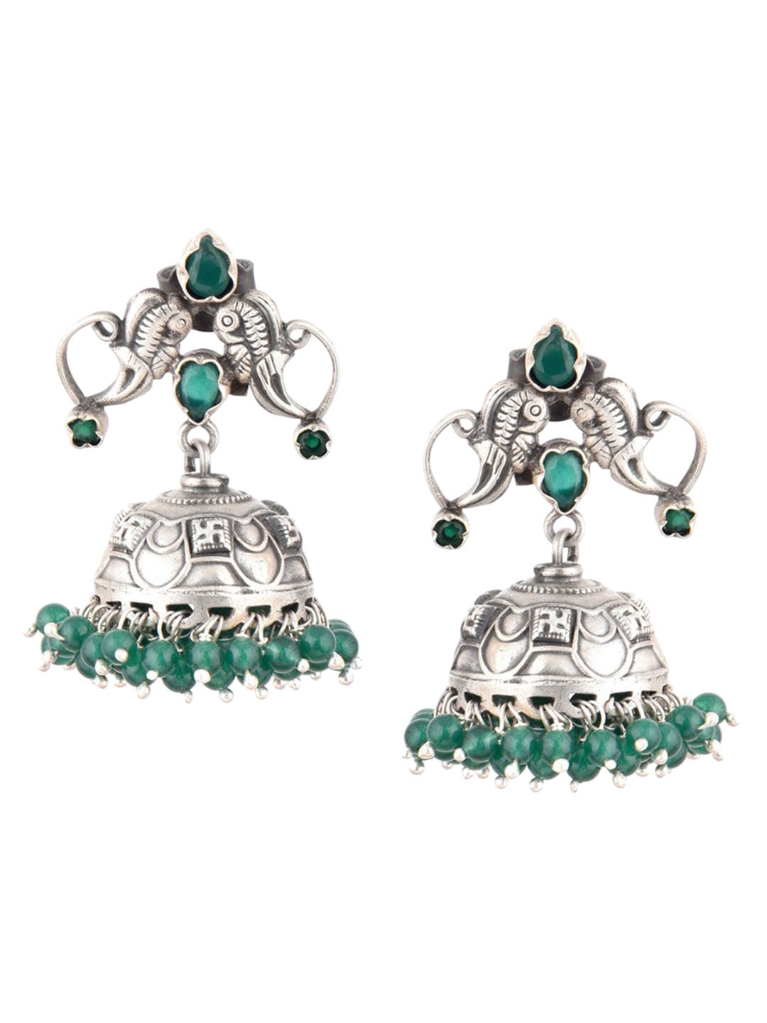 

Indianshelf 92.5 Sterling Silver Artificial Stones Studded Dome Shaped Jhumkas