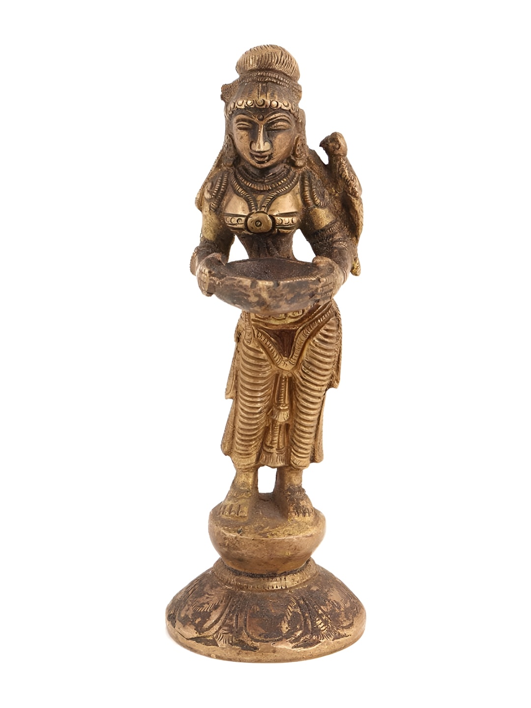 

Indianshelf Gold-Toned Textured Brass Diya Pooja Essentials