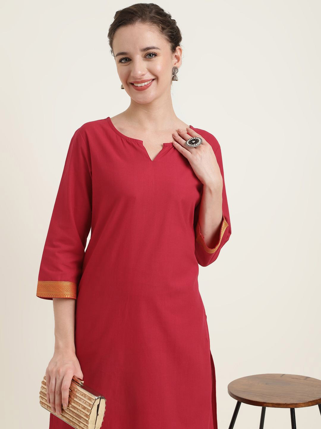 

ZARI Pure Cotton Kurta with Trouser, Red