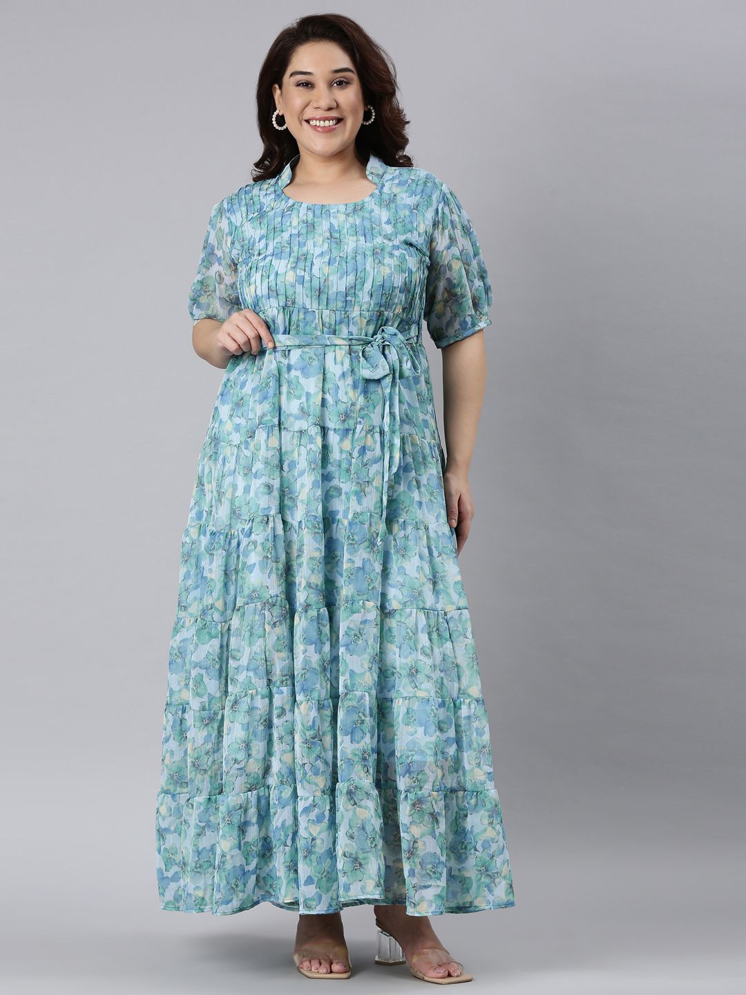 

Souchii Women Plus Size Floral Printed Maxi Ethnic Dress, Blue