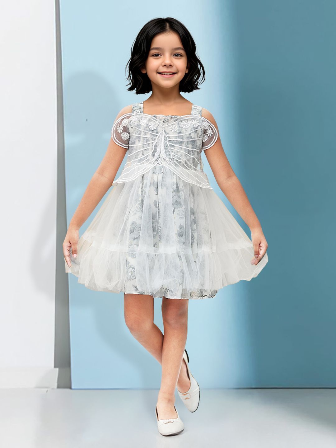 

Toonyport Girls Floral Printed Fit & Flare Dress, White