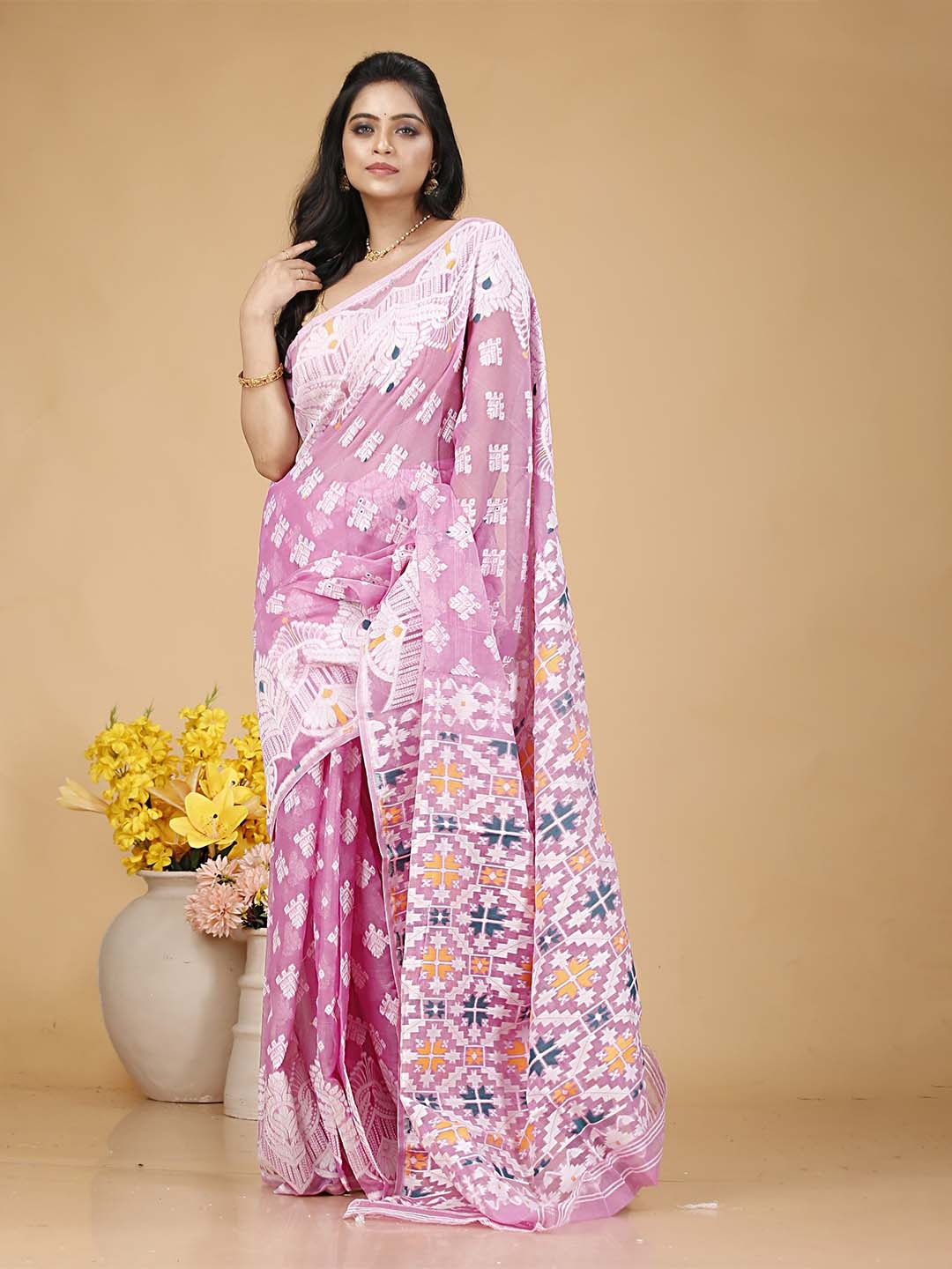 

SLAGHA Woven Design Zari Jamdani Saree, Pink