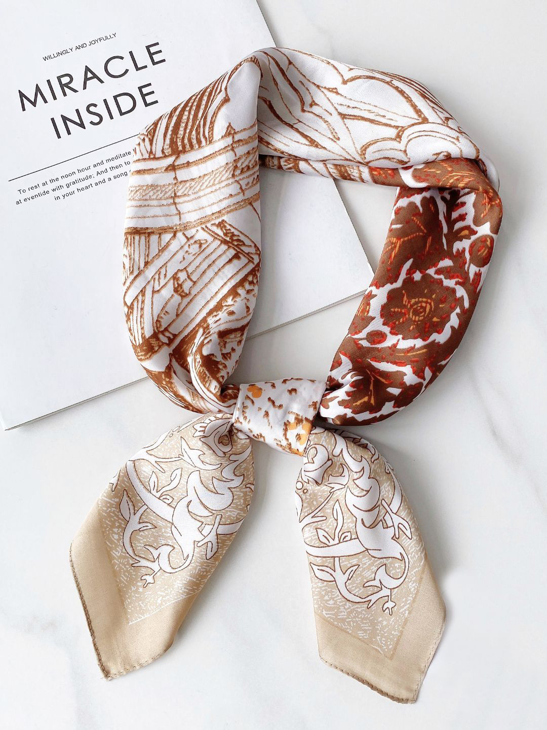 

CrossKulture Women Poly Silken Printed Scarf, Beige