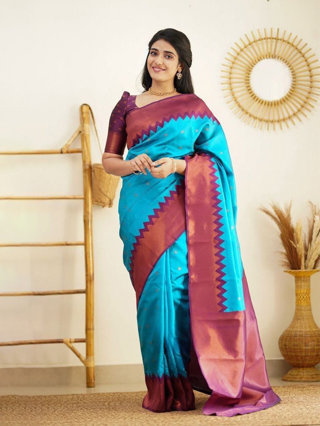 

Quelea Woven Design Zari Pure Silk Banarasi Saree, Blue