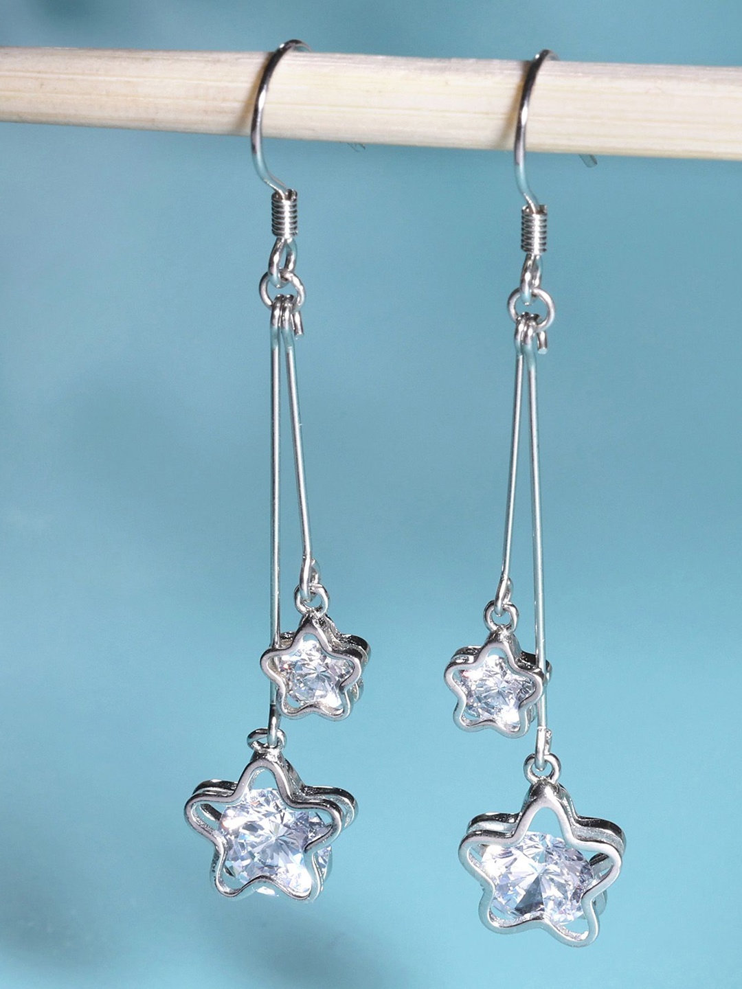 

DEESSA 925 Sterling Silver Rhodium-Plated Star Shaped Contemporary Dangler Earring