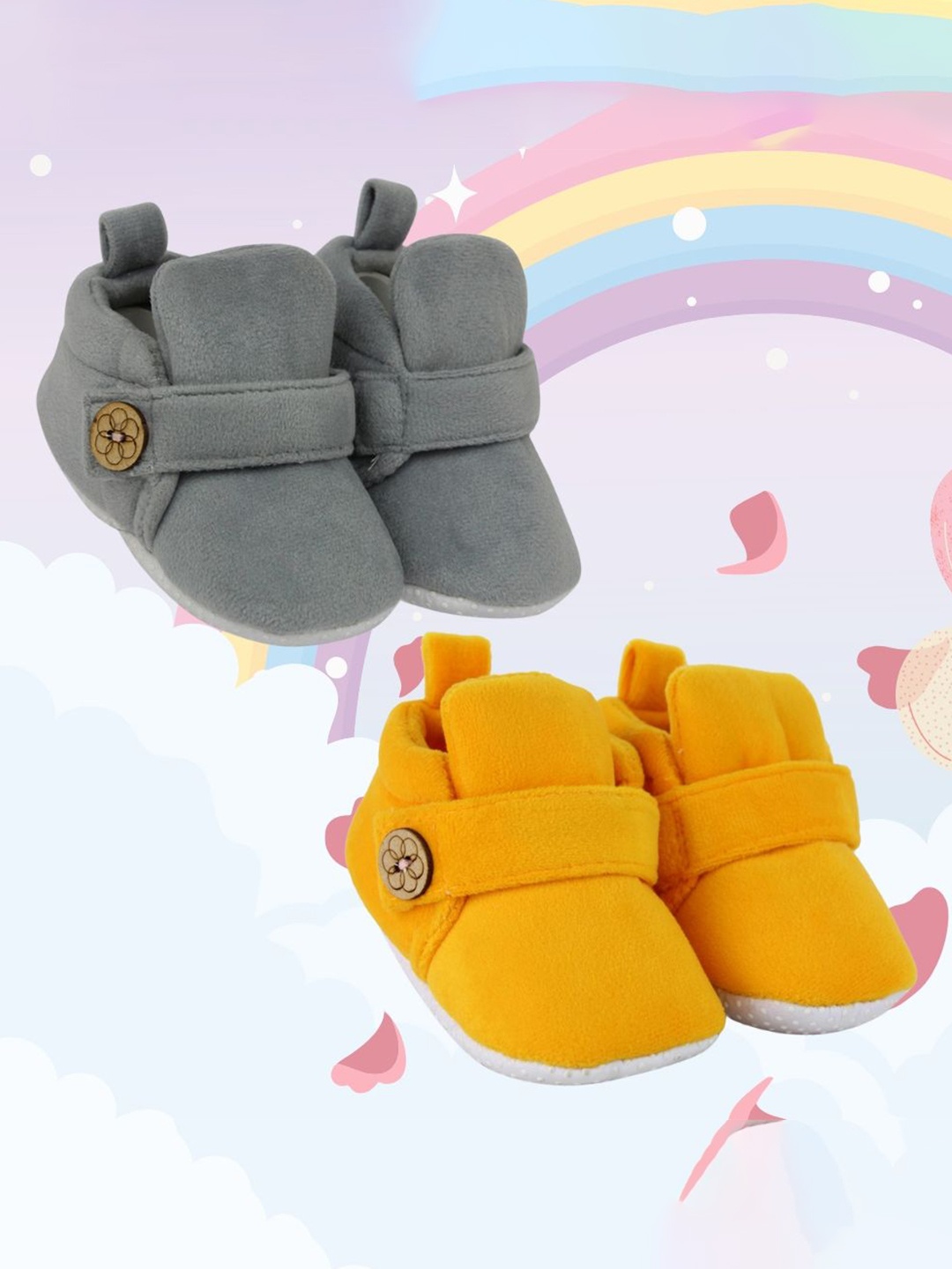 

NESKA MODA Pack of 2 Unisex Kids Cotton Booties, Yellow