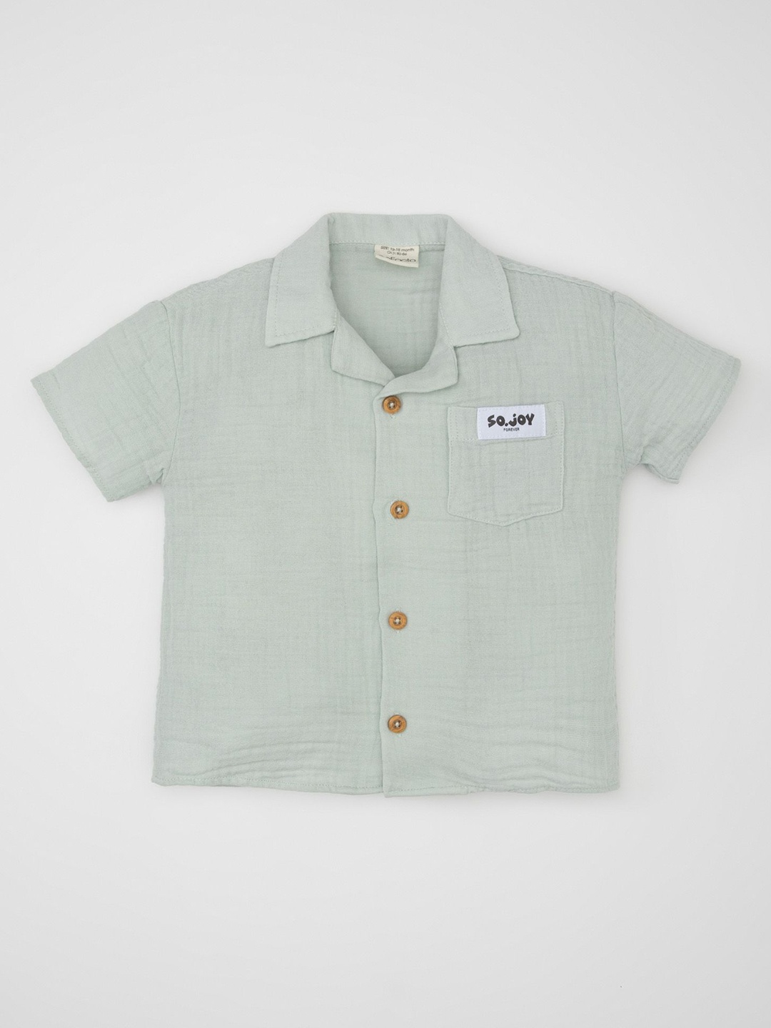 

DeFacto Boys Cuban Collar Solid Cotton Casual Shirt, Green
