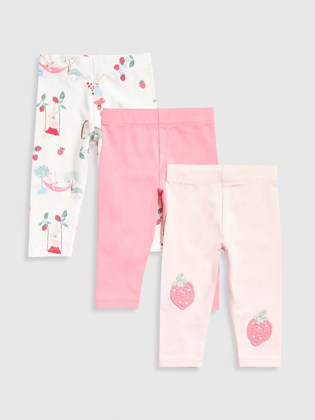 

mothercare Infant Girls Pack Of 3 Printed Ankle-Length Leggings, Pink