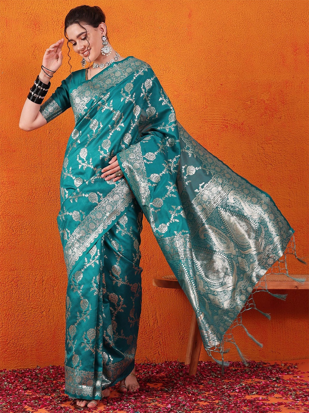 

Sangria Woven Design Banarasi Saree, Teal