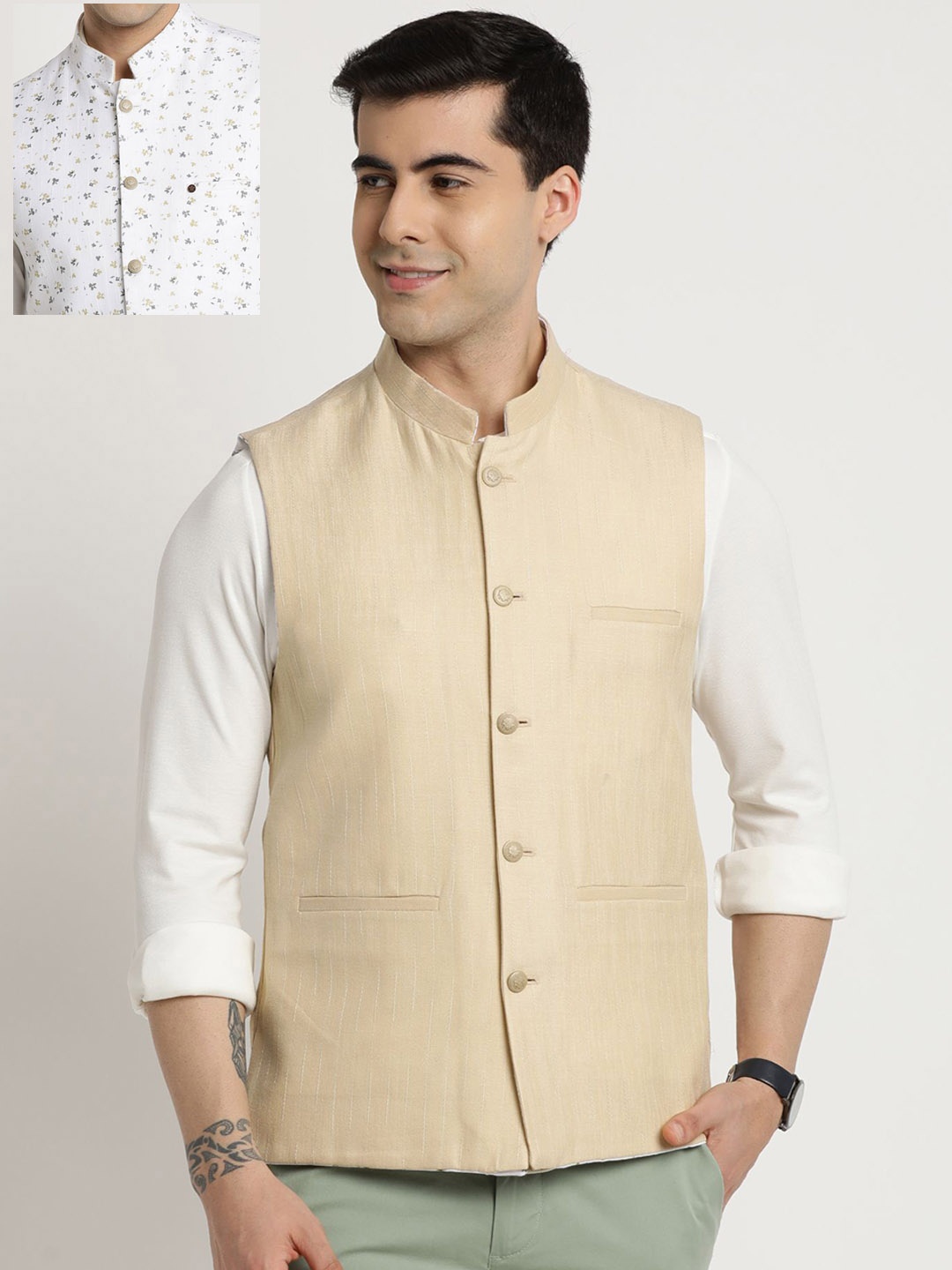 

Turtle Men Reversible Nehru Jackets, White