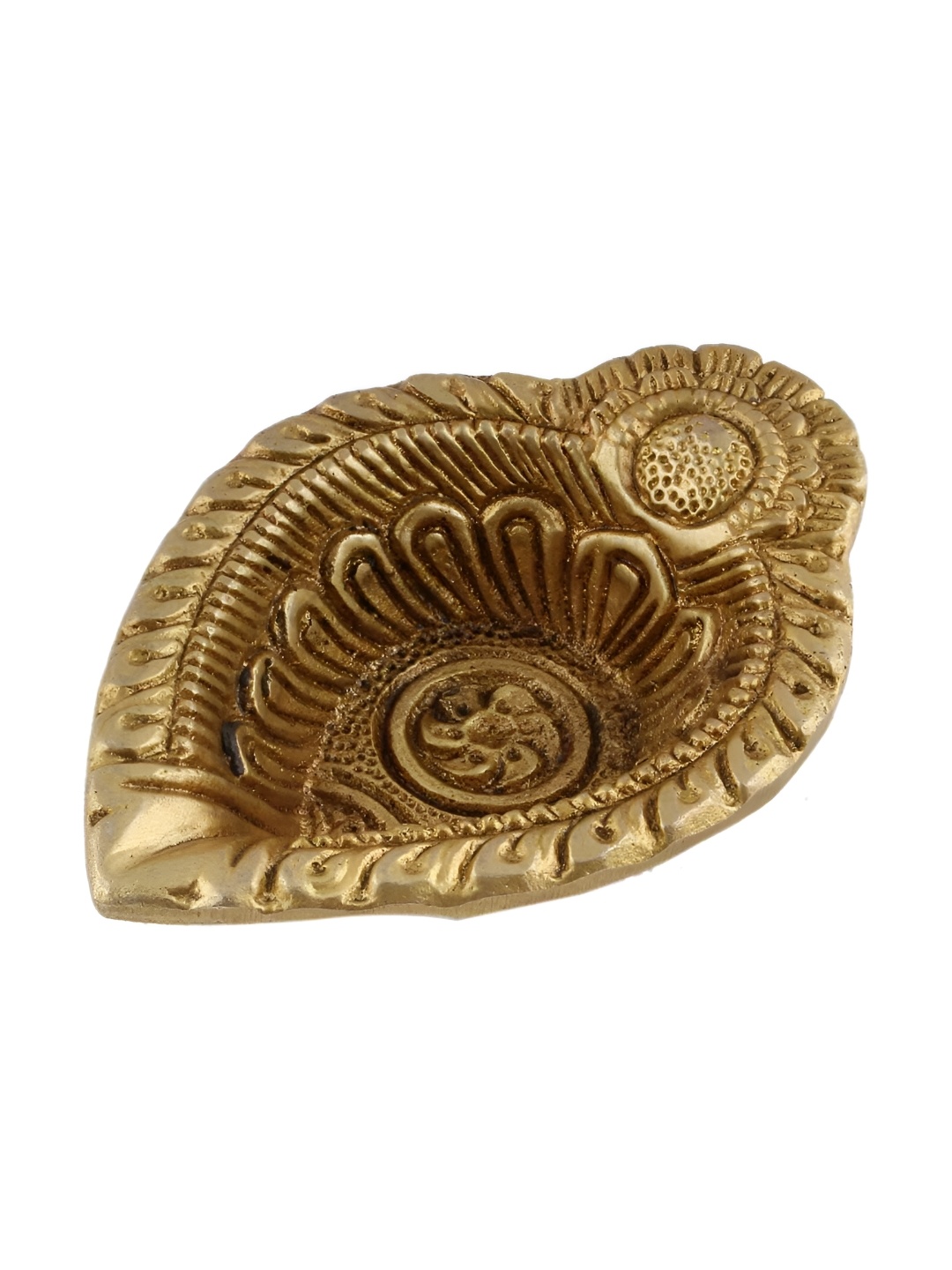 

Indianshelf GoldToned and Black Textured Brass Leaf Diwali Oil Diya, Gold