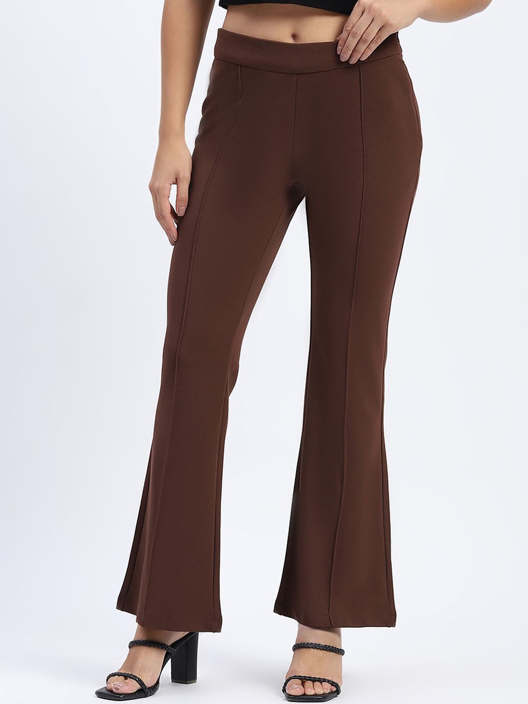 

Madame Women Bootcut Solid Formal Trousers, Brown