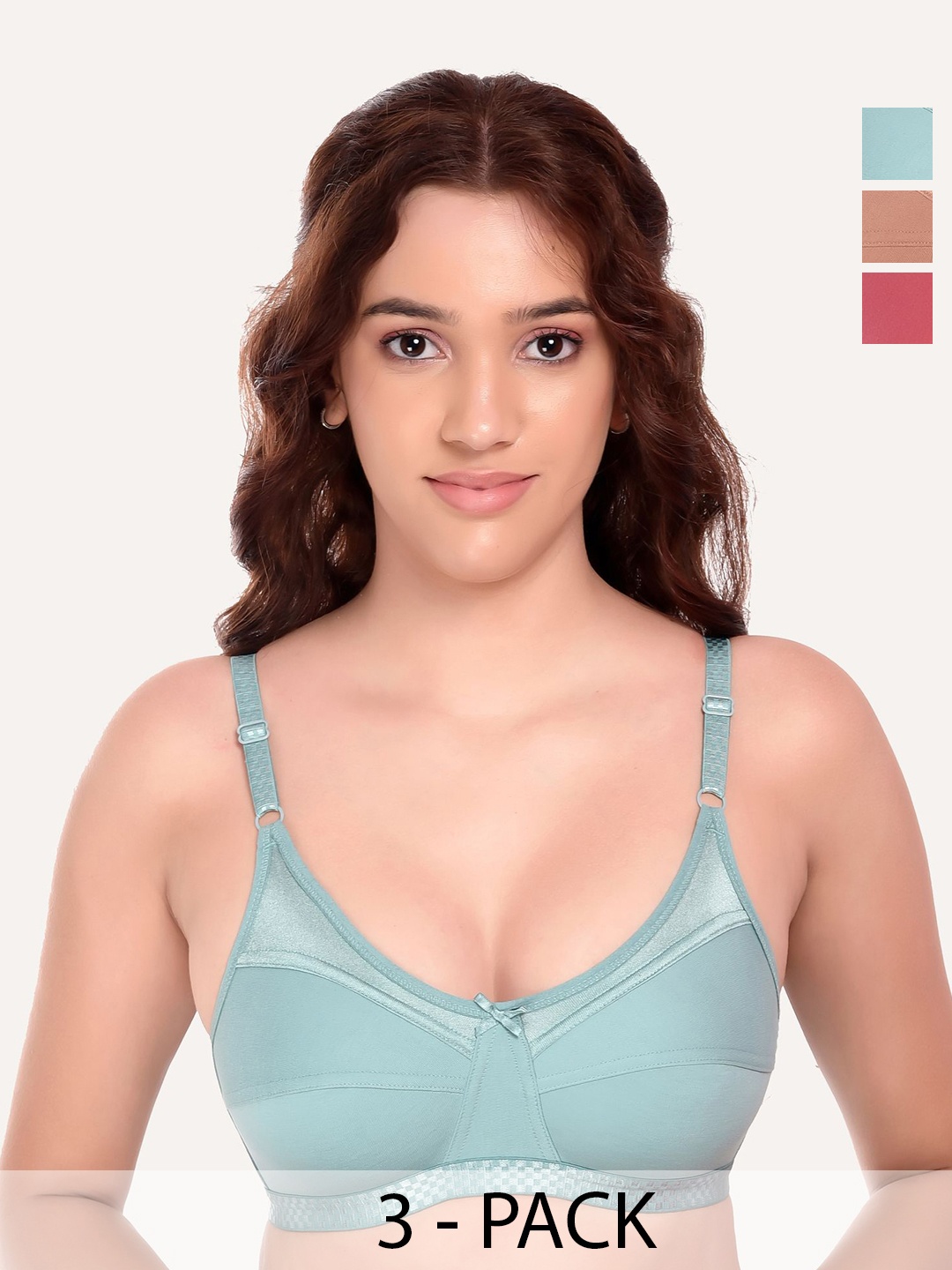 

DressBerry Pack Of 3 Medium Coverage T-shirt Bra, Green