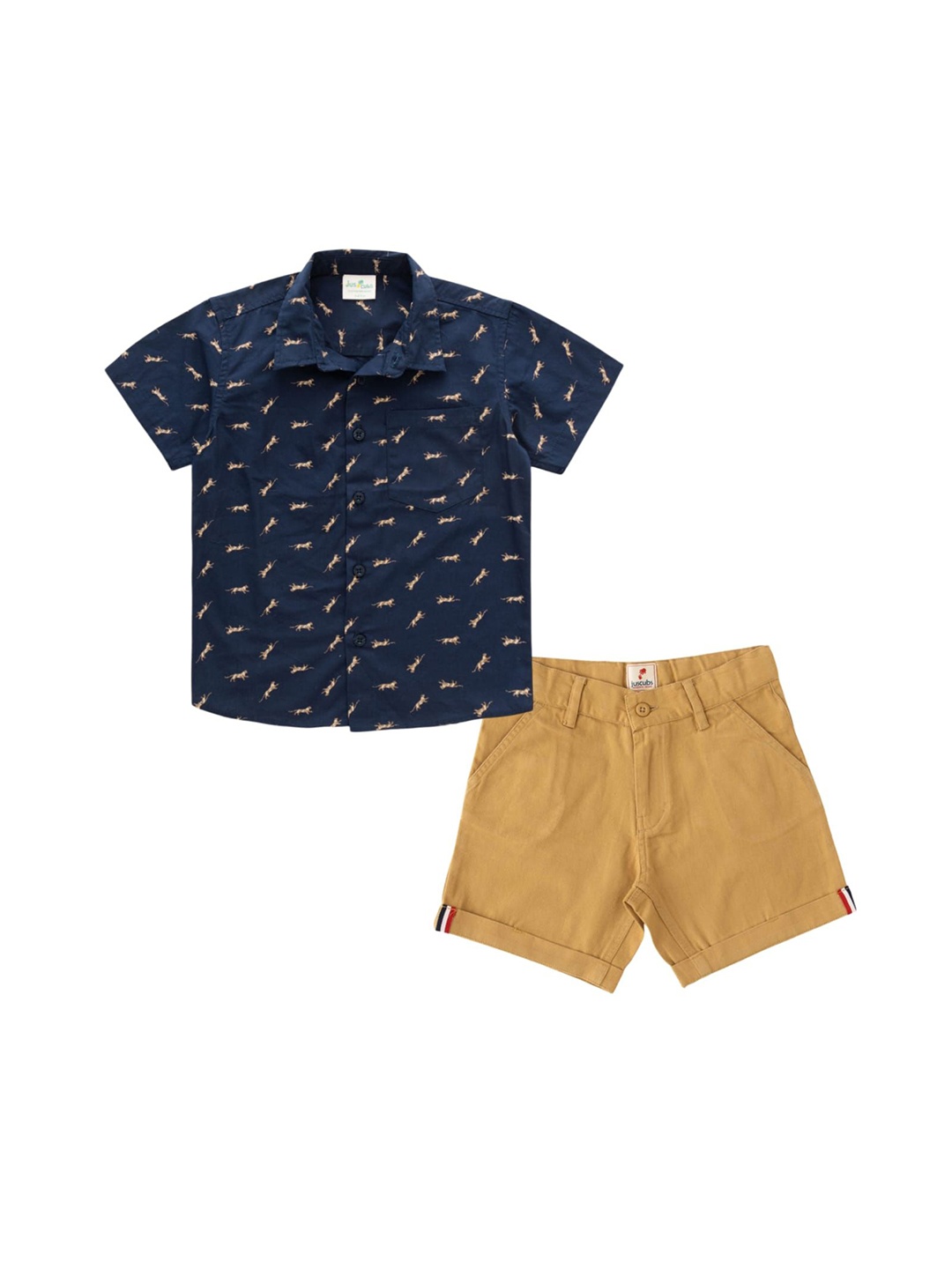 

JusCubs Boys Printed Shirt with Shorts, Beige