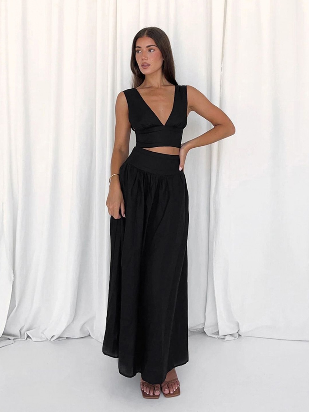 

KPOP Pure Cotton Top With Skirt Co-Ords, Black
