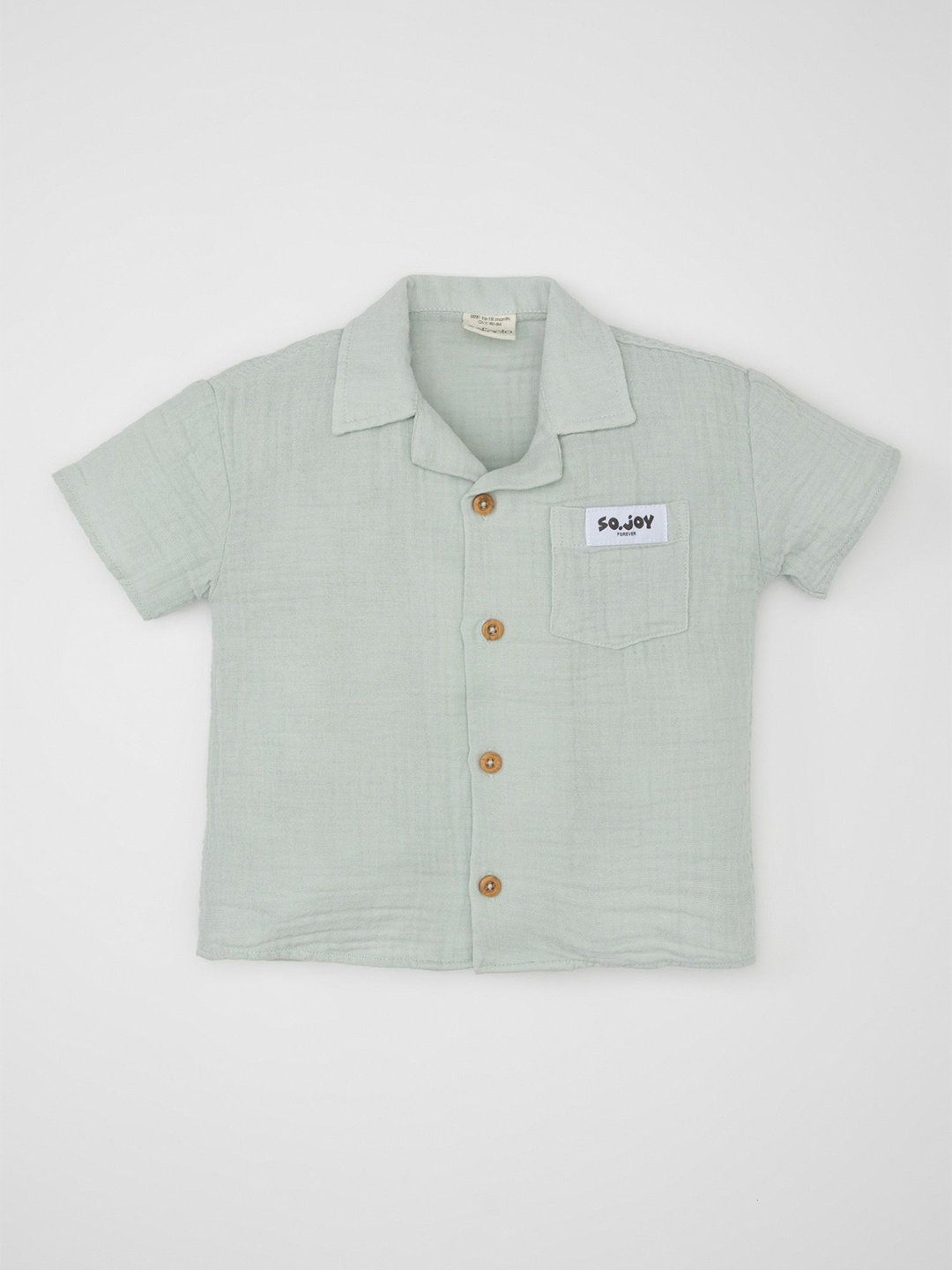 

DeFacto Boys Cuban Collar Solid Cotton Casual Shirt, Green